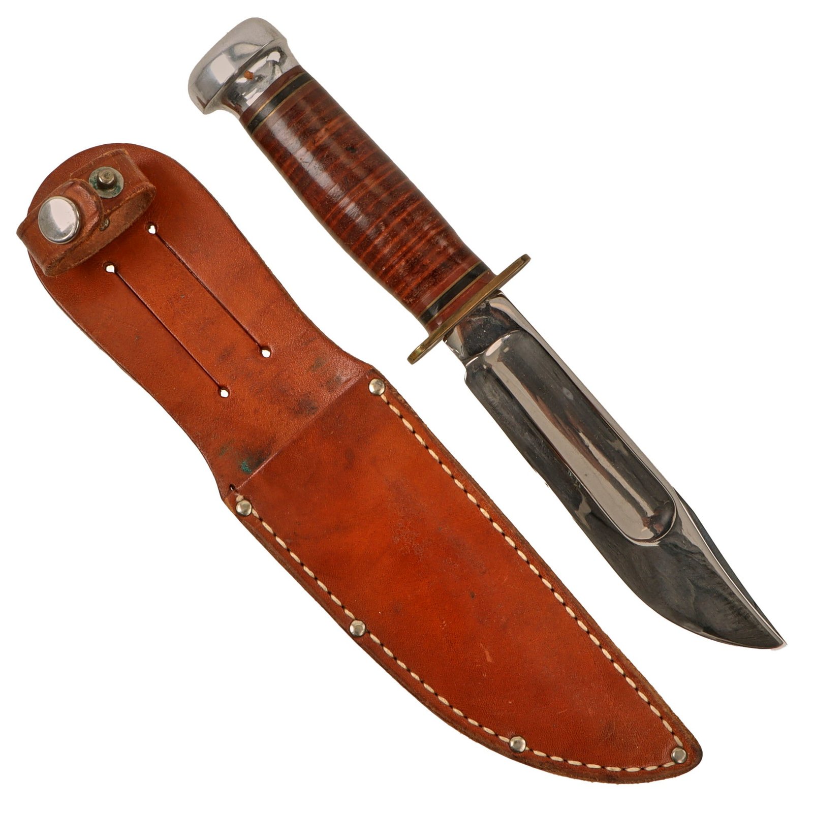 Original U.S. WWII USN Mark I Style Chromed Fighting Knife by Camillus Cutlery Co. with Leather Sheath