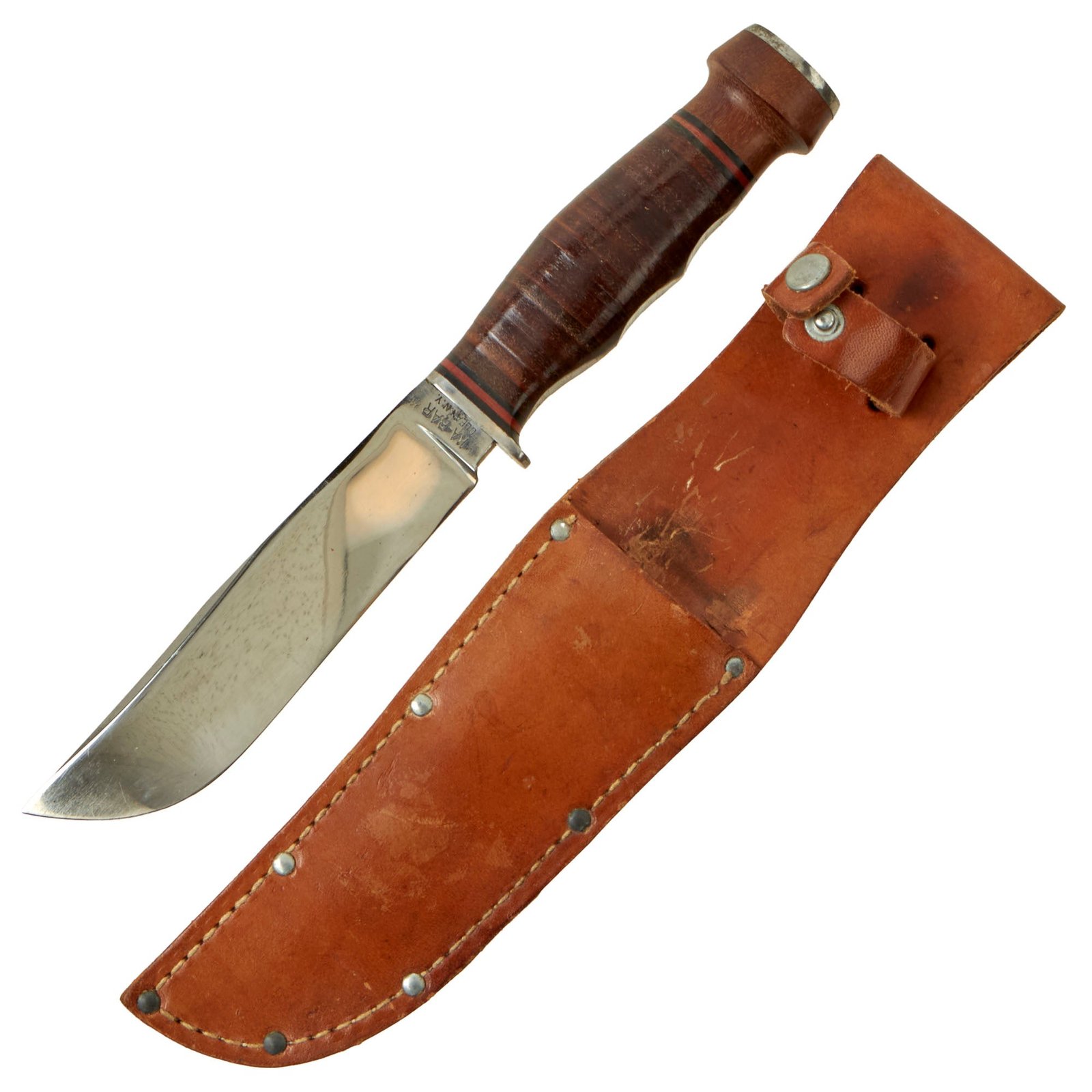 Buy Original U.S. WWII Era Navy Mark I Ka-Bar Style Marble Shark Fighting Knife with Leather Scabbard | Original Firearms Antique For Sale