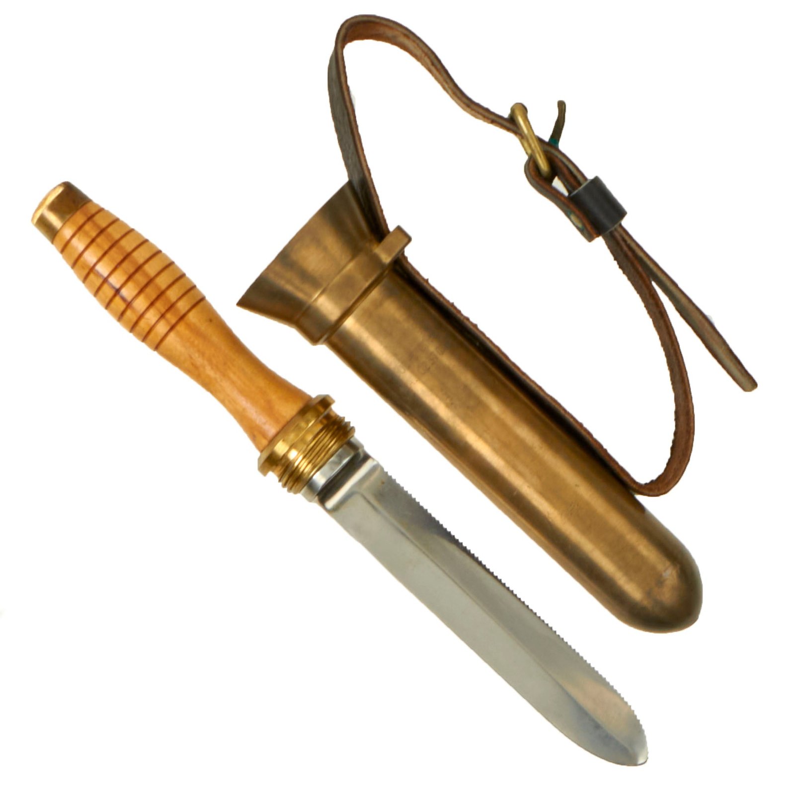 Buy Original U.S. Post WWII Morse Diving Equipment MK 5 Deep Sea Dive Knife with Brass Scabbard and Leather Securing Strap | Original Firearms Antique For Sale