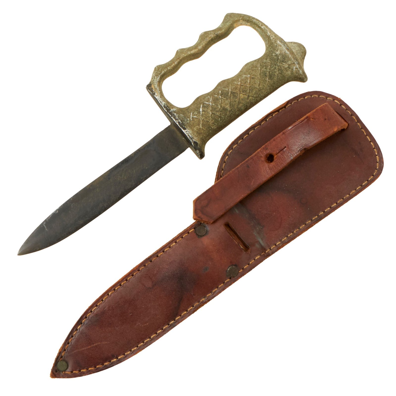 Buy Original Australian WWII New Zealand Unmarked Commando Fighting Knuckle Knife With Original Sheath | Original Firearms Antique For Sale