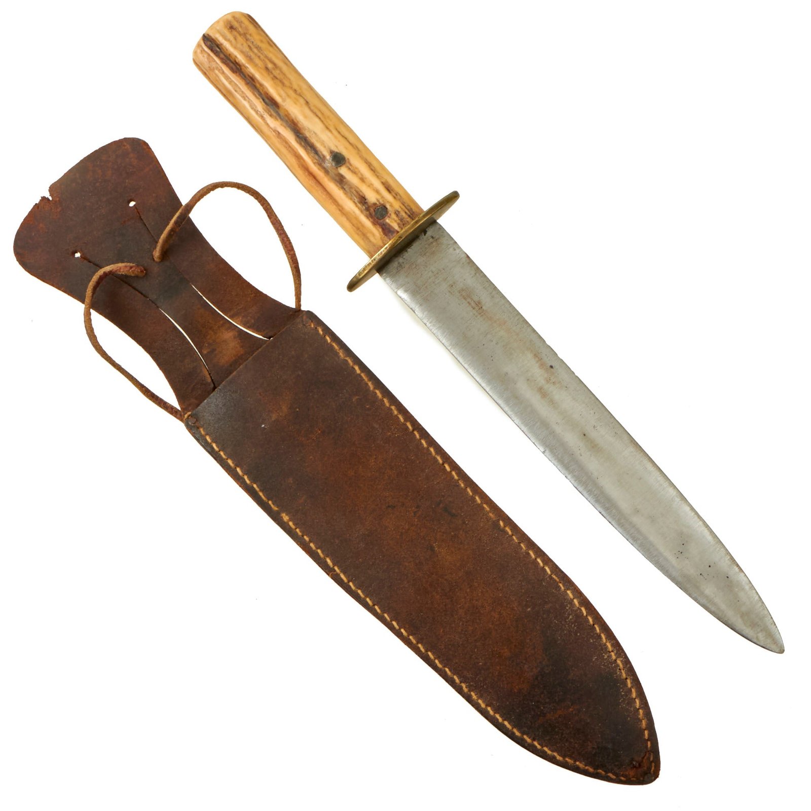 Buy Original U.S. WWII Uncommon Kennedy Brothers Arms Company Knife Variant With Correct Leather Scabbard - Crossguard Etched “Noumea, New Caledonia” For Naval Base Noumea | Original Firearms Antique For Sale