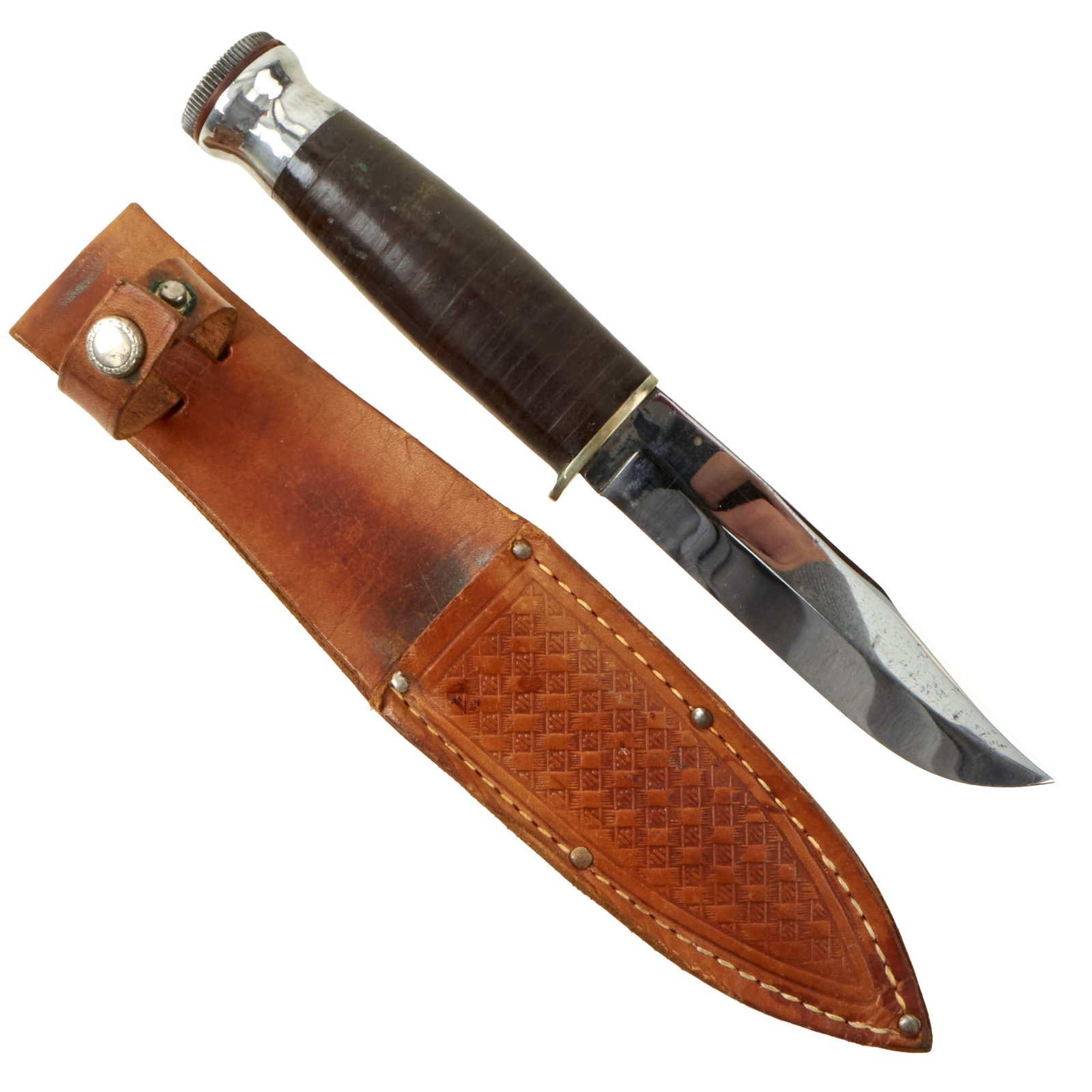 Buy Original U.S. WWII Hollow Handle W.R. Case & Sons Survival Knife With Compass Pommel Cap, Matches and Leather Scabbard | Original Firearms Antique For Sale