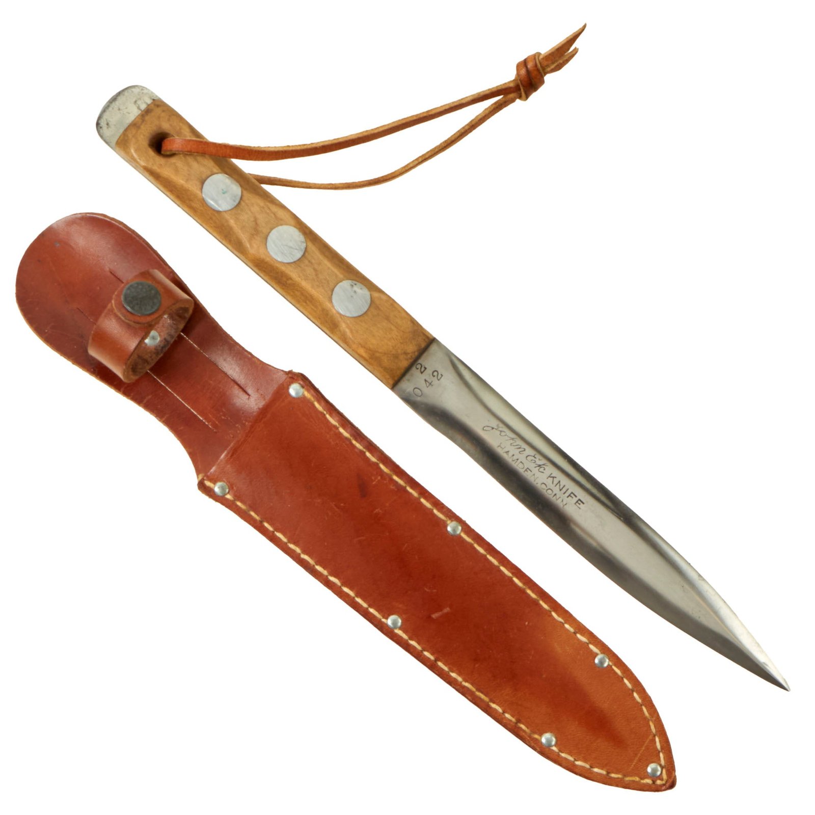 Buy Original U.S. WWII EK Model 2 Fighting Knife With Correct Scabbard by John Ek of Hamden Connecticut - Excellent Condition | Original Firearms Antique For Sale