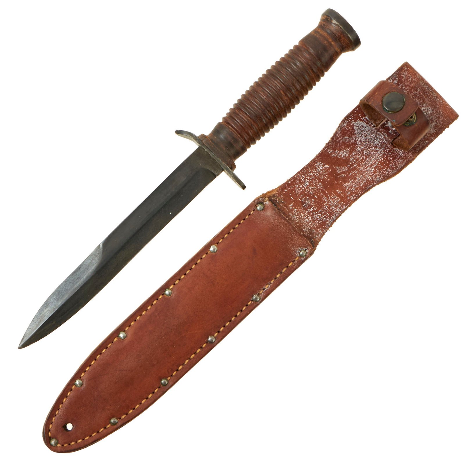 Buy Original U.S. WWII Guard Marked M3 Fighting Knife by CASE with Hand Grooved Handle and Leather Scabbard | Original Firearms Antique For Sale