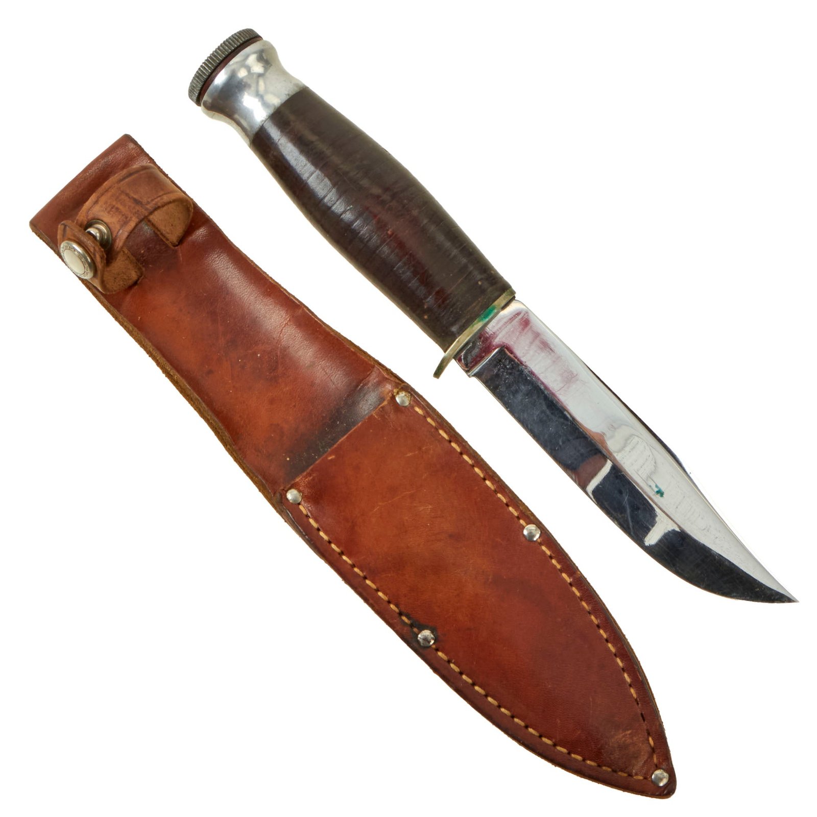 Buy Original U.S. WWII Hollow Handle W.R. Case & Sons Survival Knife With Compass Pommel Cap and Leather Sheath | Original Firearms Antique For Sale