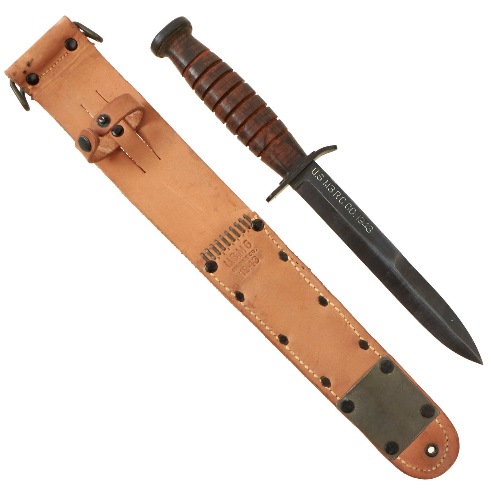 Buy Original U.S. WWII New Old Stock M3 Fighting Knife Blade Marked by Robeson Cutlery Co with 1943 Dated M6 Scabbard by Moose Co | Original Firearms Antique For Sale