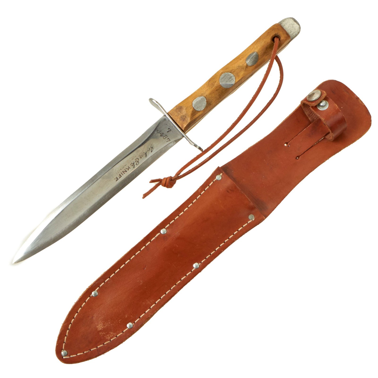 Buy Original U.S. WWII EK Model 7 Fighting Knife With Correct Scabbard by John Ek of Hamden Connecticut - Excellent Condition | Original Firearms Antique For Sale