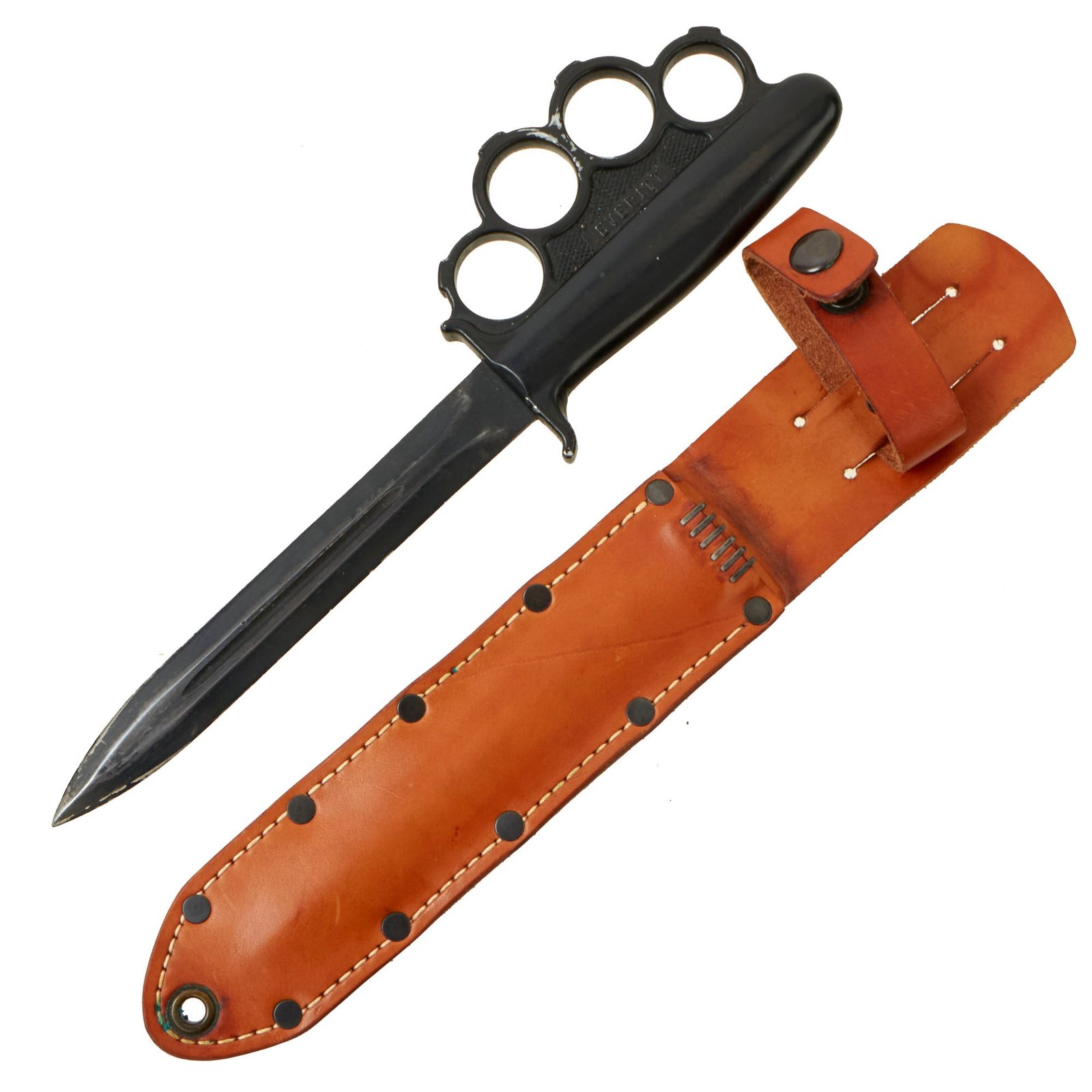 Buy Original Rare U.S. WWII Everitt Black Handle Knuckle Fighting Knife with Scabbard - New Old Stock | Original Firearms Antique For Sale