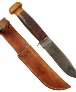 Buy Original U.S. WWII USN Mark 1 Robeson ShurEdge No. 20 Fighting Knife with Wood Pommel and Leather Scabbard | Original Firearms Antique For Sale