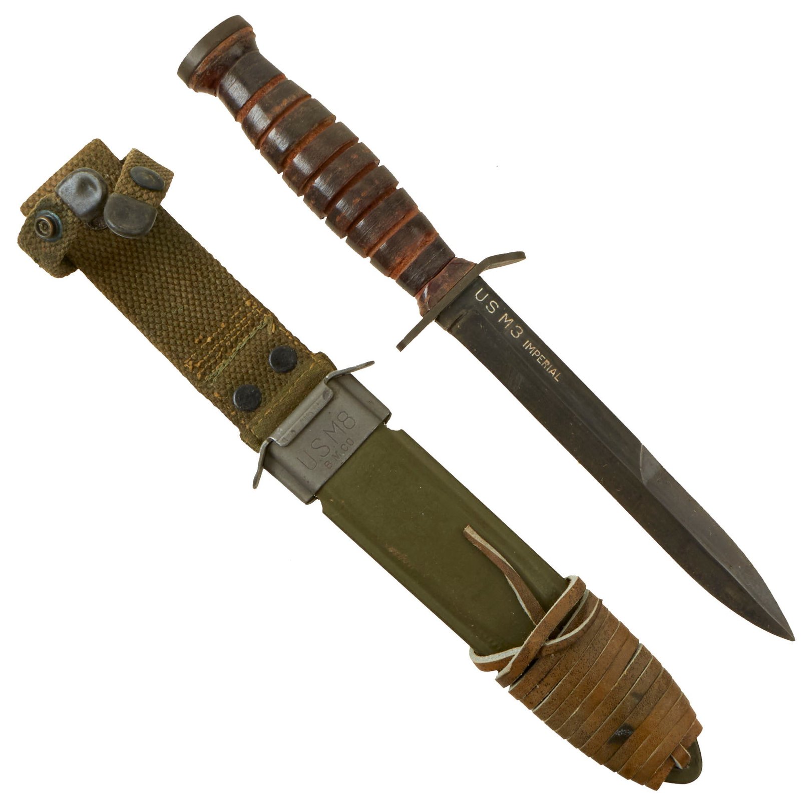Buy Original U.S. WWII Blade Marked Second Pattern M3 Fighting Knife by Imperial Knife Co. with Updated M8 Scabbard | Original Firearms Antique For Sale