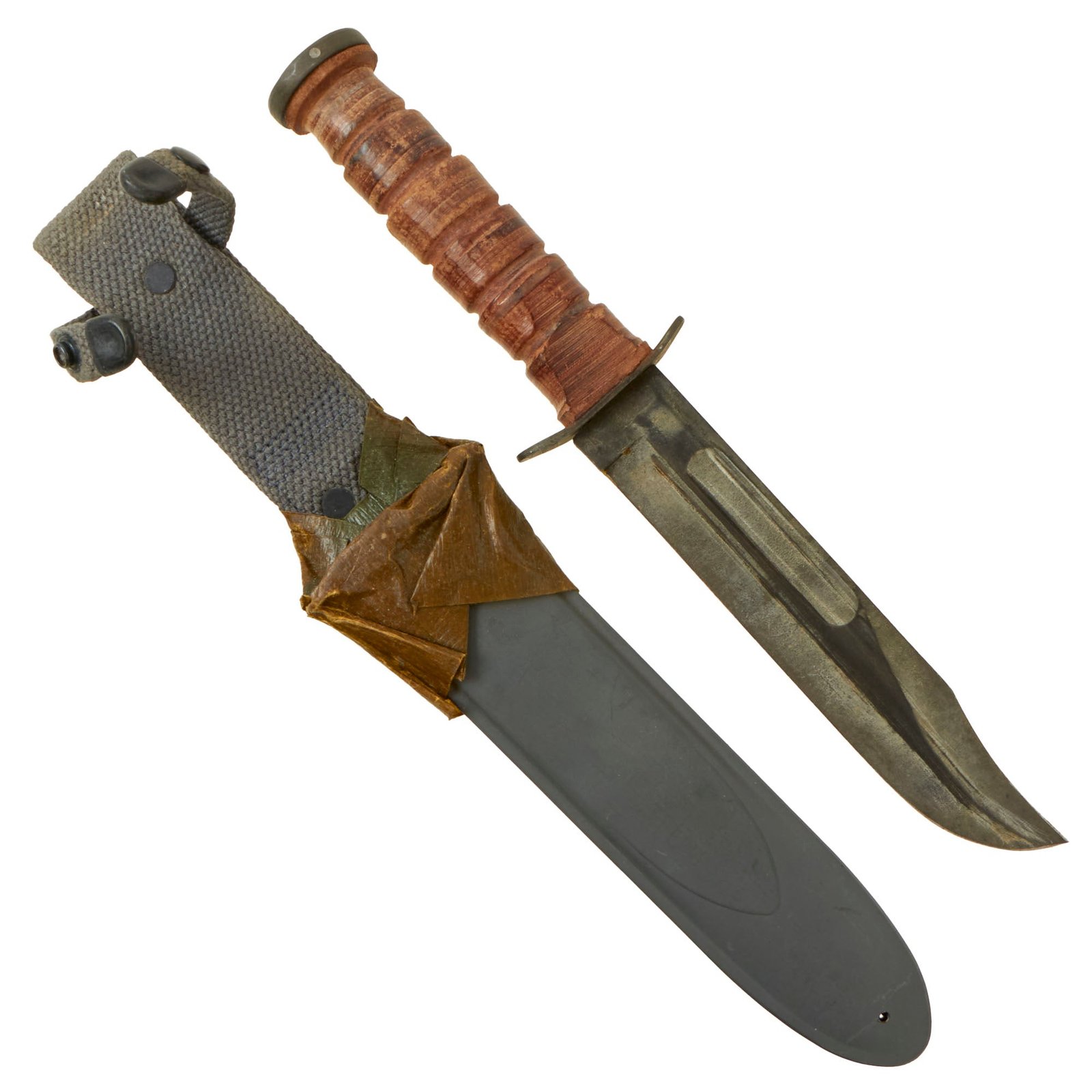 Buy Original U.S. WWII New Old Stock USN Mark 2 KA-BAR Fighting Knife by Robeson Cutlery Co. with USN MK2 Scabbard | Original Firearms Antique For Sale