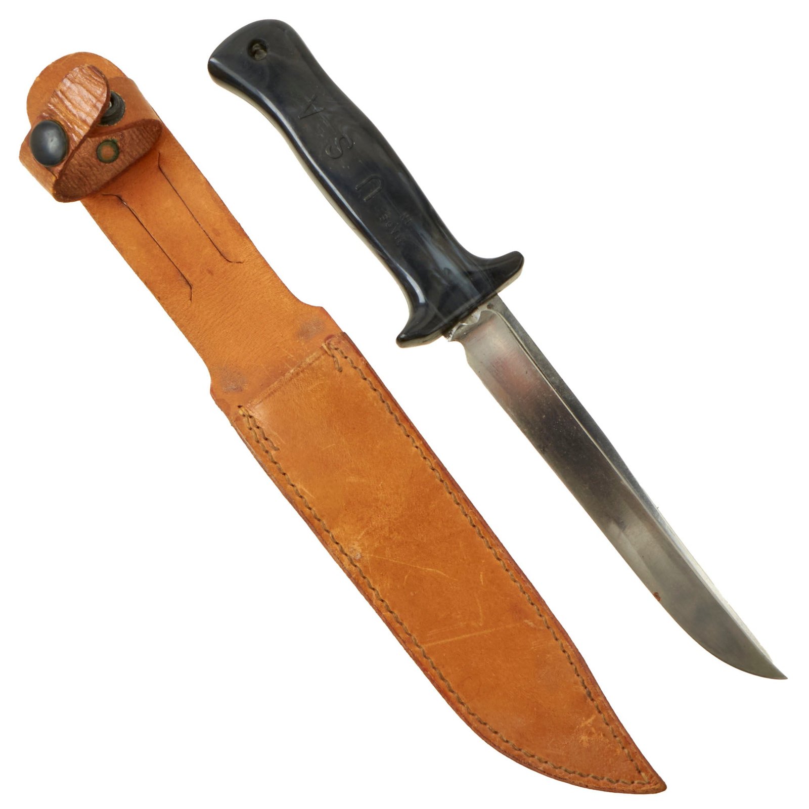 Buy Original U.S. WWII Cut Down M1913 “Patton” Saber Fighting Knife by the Anderson Knife Company of Glendale, California with Leather Sheath | Original Firearms Antique For Sale