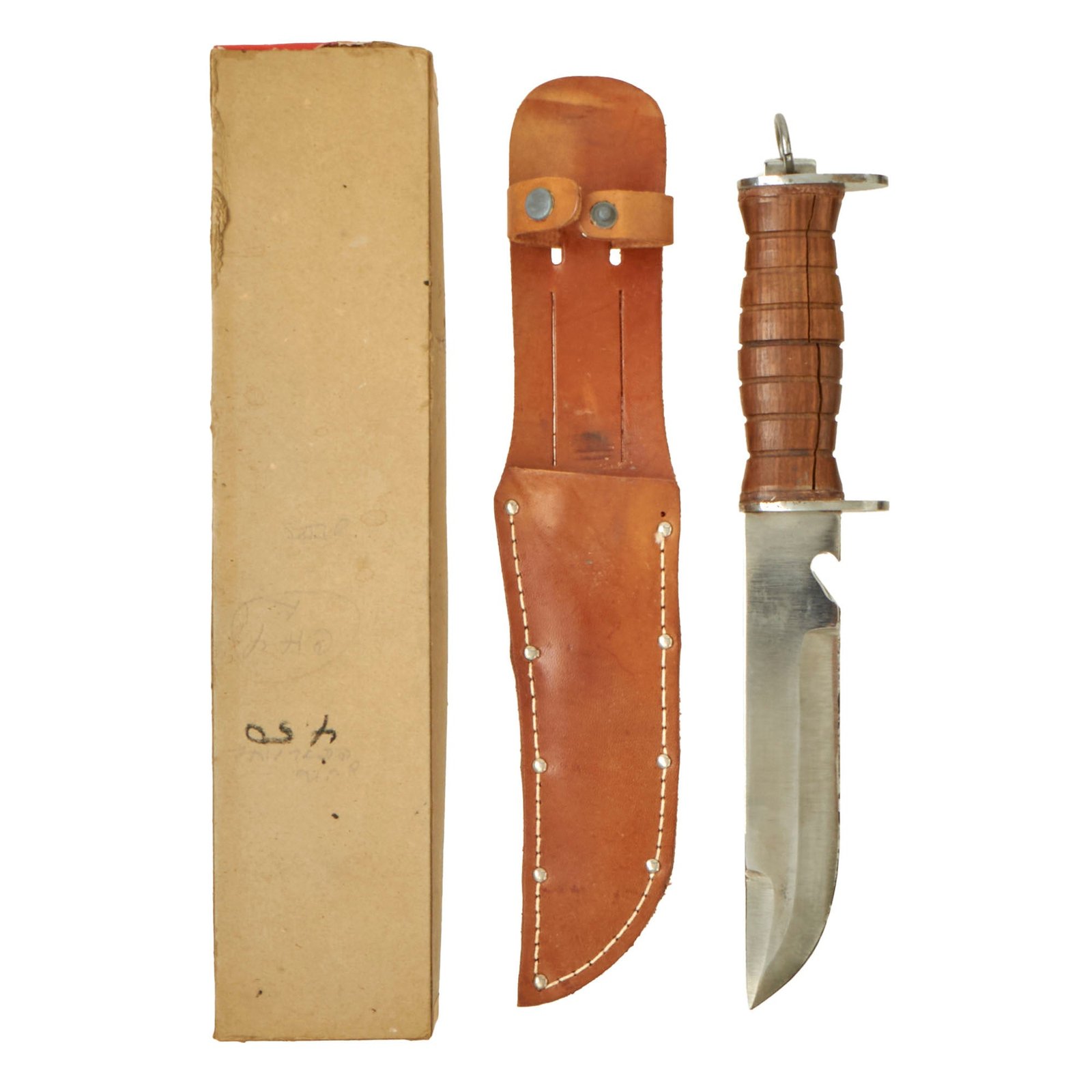 Buy Original WWII ‘New Old Stock’ Large EG Waterman EGW Wood Grip Fighting Knife with Scabbard and Original Box | Original Firearms Antique For Sale