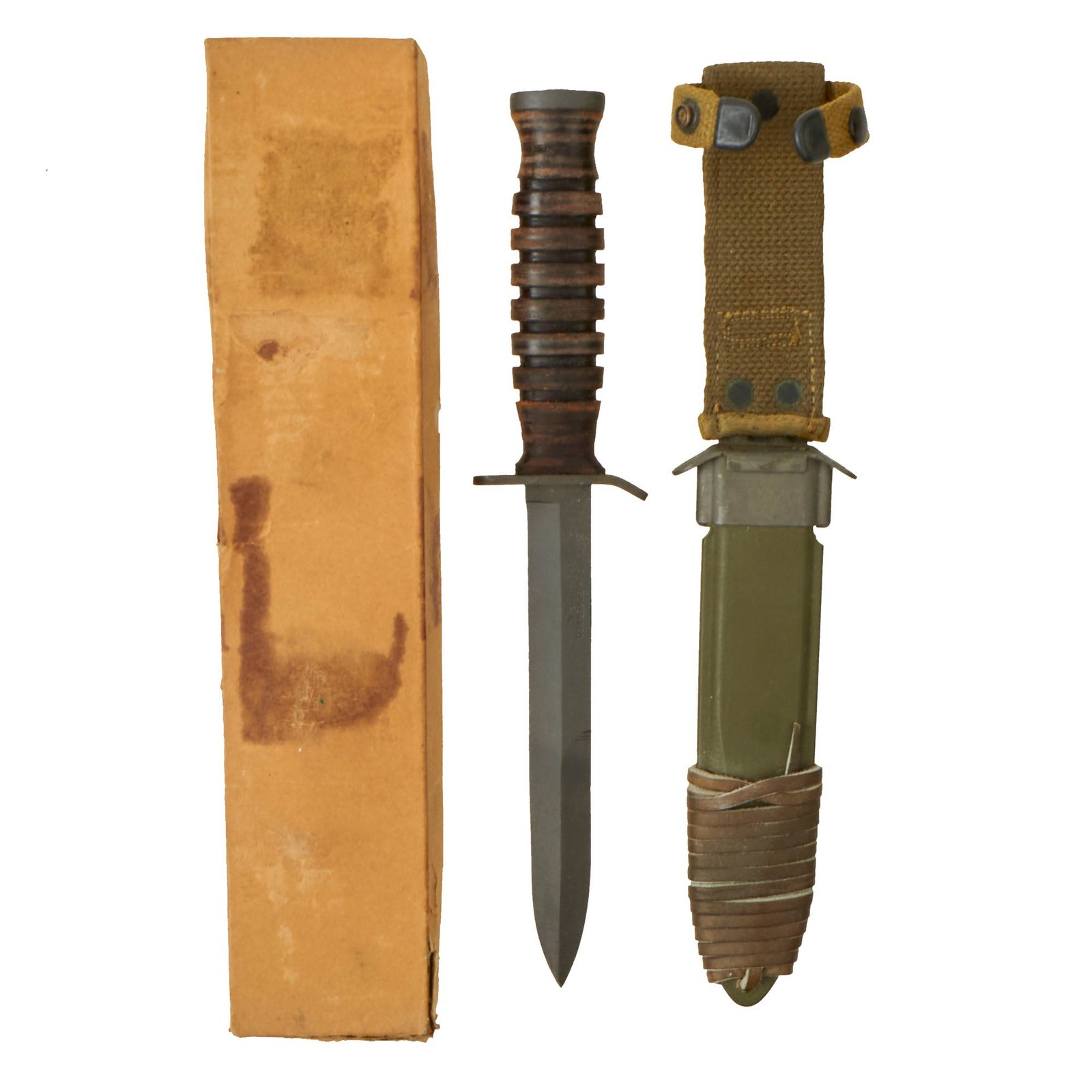 Buy Original U.S. WWII M3 Boker Fighting Knife with M8 Scabbard and Original Packaging - Extremely Rare New Old Stock Condition | Original Firearms Antique For Sale