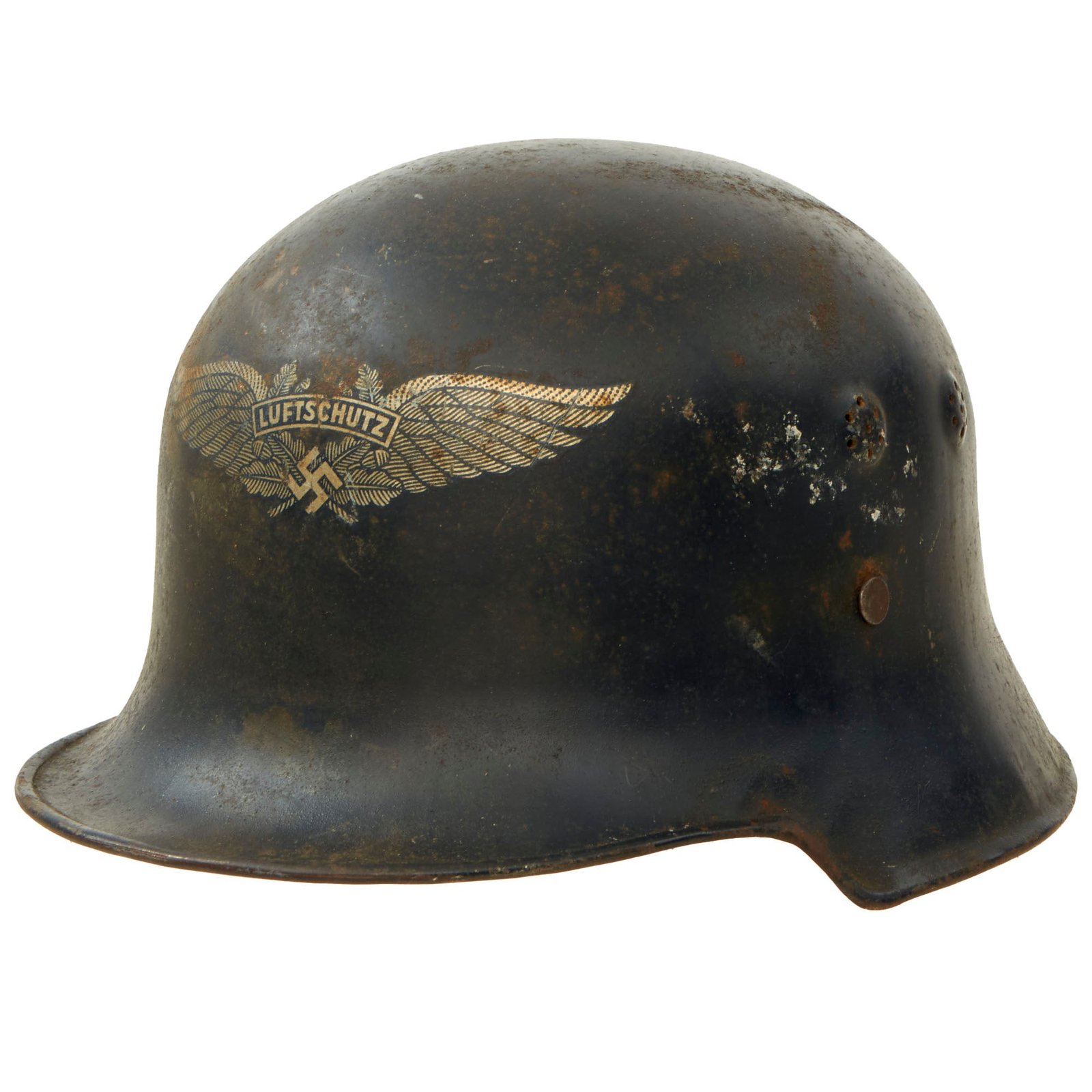 Buy Original German WWII Early M34 Civic Square Dip Luftschutz Air Defense Steel Helmet - Service Worn | Original Firearms Antique For Sale
