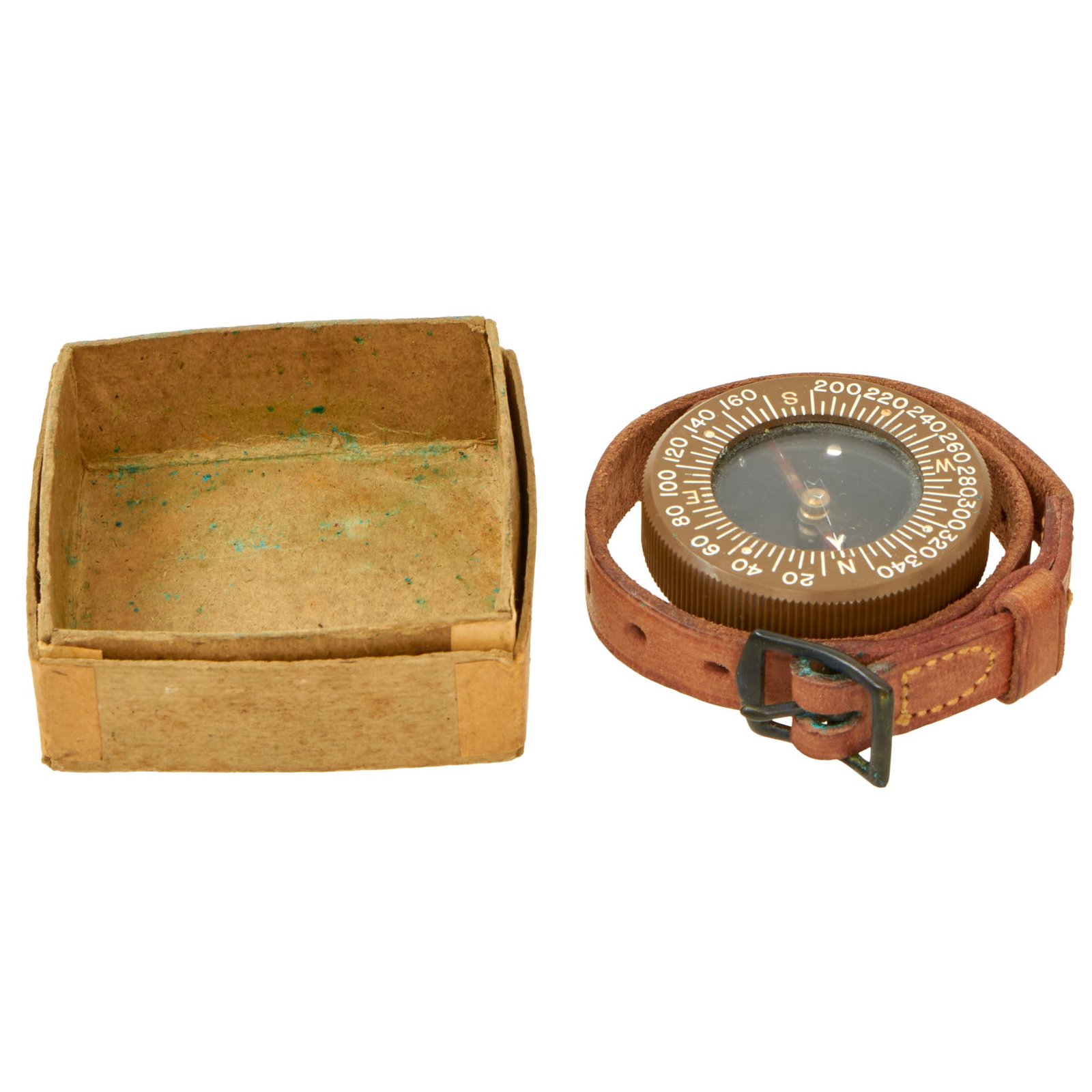 Buy Original U.S. WWII Unissued Paratrooper Wrist Compass by Superior Magneto with Leather Wrist Band and Original Box | Original Firearms Antique For Sale