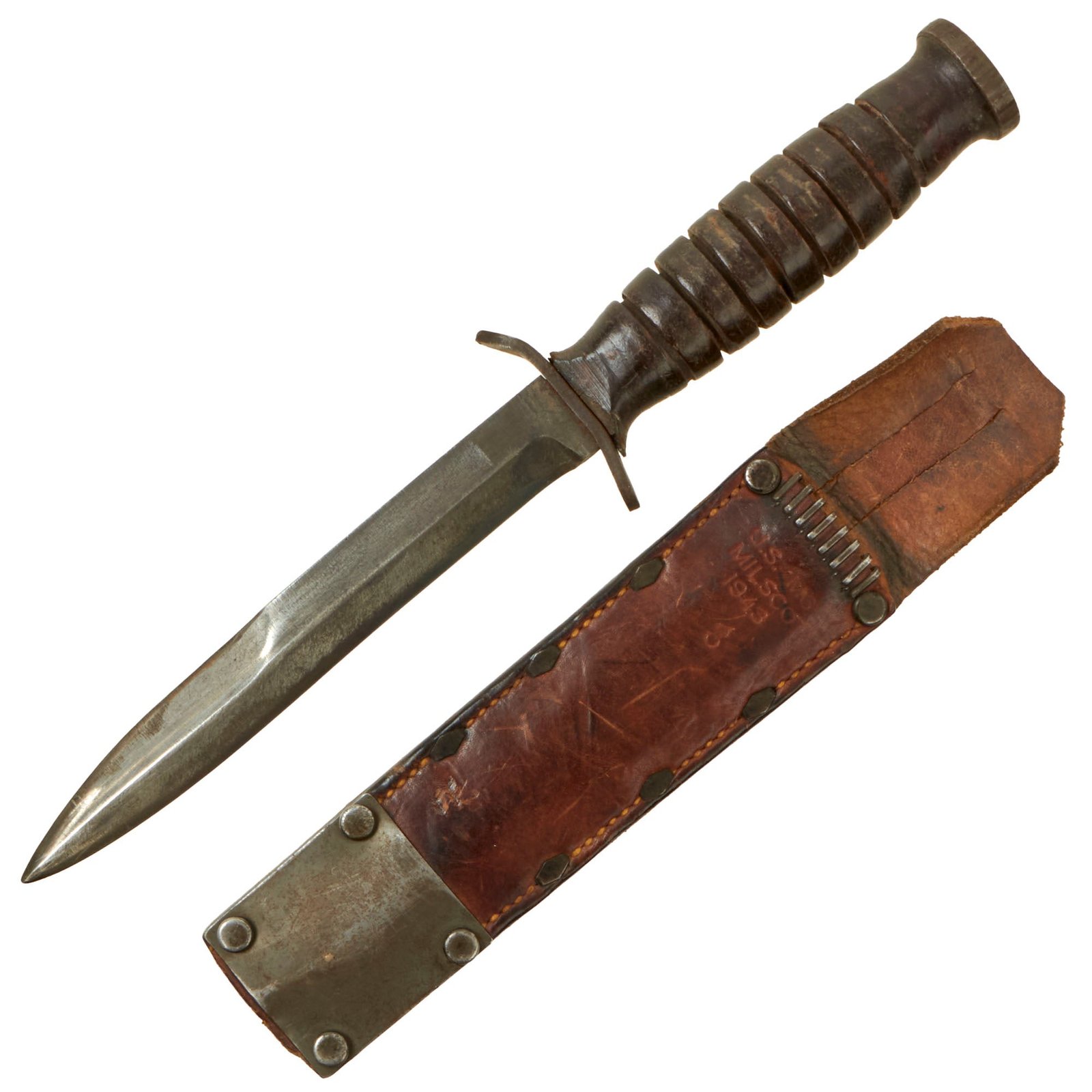 Buy Original U.S. WWII M3 Fighting Knife by Utica with Shortened M6 Scabbard by MILSCO - Dated 1943 | Original Firearms Antique For Sale