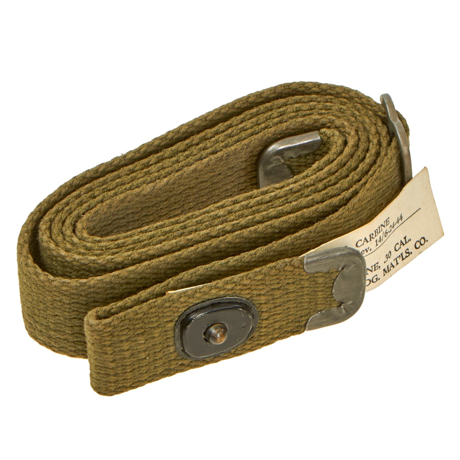 Buy Original U.S. WWII Mint Green M1 Carbine Canvas Web Sling with Keeper & Original Issue Tag by Home & Building Materials Co | Original Firearms Antique For Sale