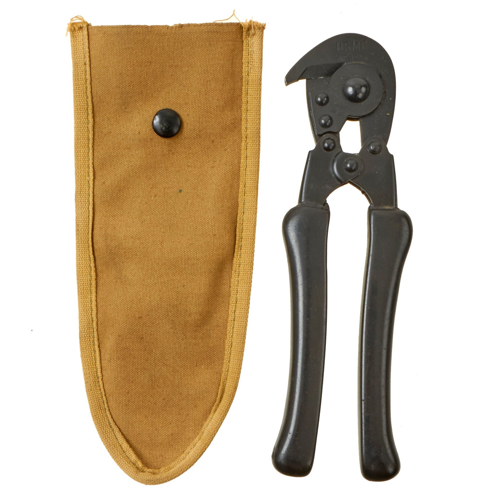 Buy Original U.S. WWII Era Marine Corps M-1938 Wire Cutters With Mint USMC Pattern Canvas Carrier With Front Button Snap | Original Firearms Antique For Sale