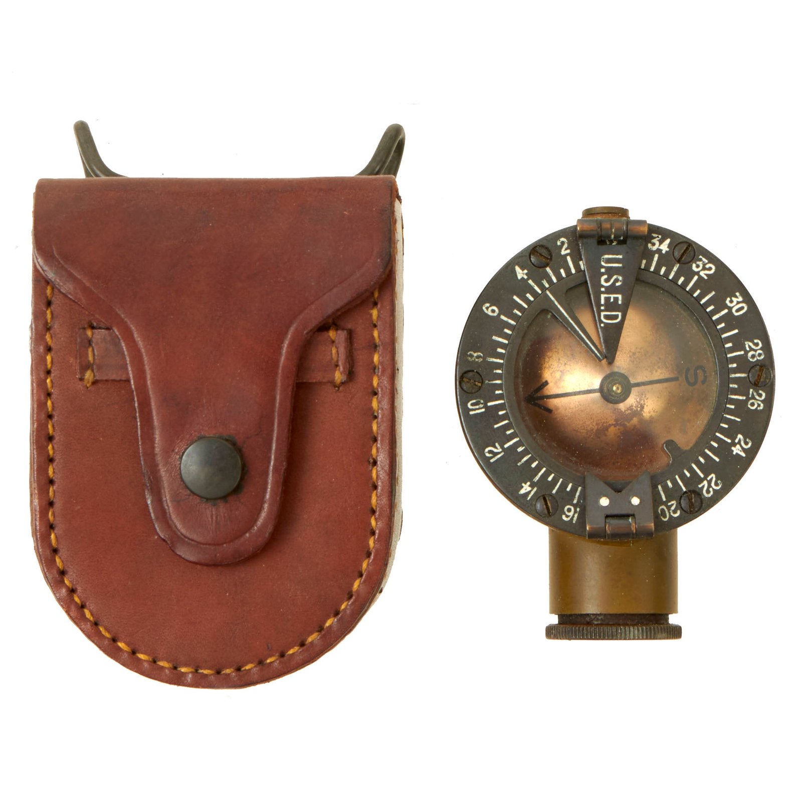 Buy Original U.S. WWII Mark VII Creagh-Osborne Marching Compass by Sperry Gyroscope Co. with Leather Pouch | Original Firearms Antique For Sale