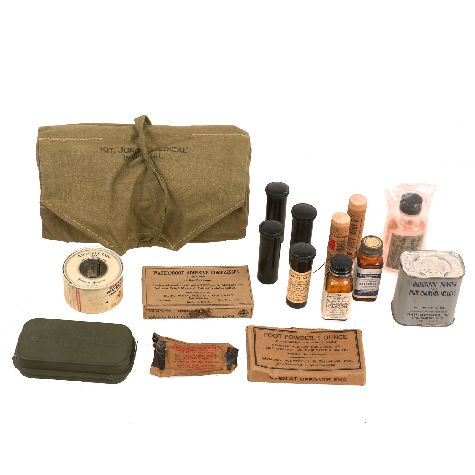 Buy Original U.S. WWII M1 Individual Medical Jungle Kit Roll with Contents by Davis Emergency Equipment Co. | Original Firearms Antique For Sale