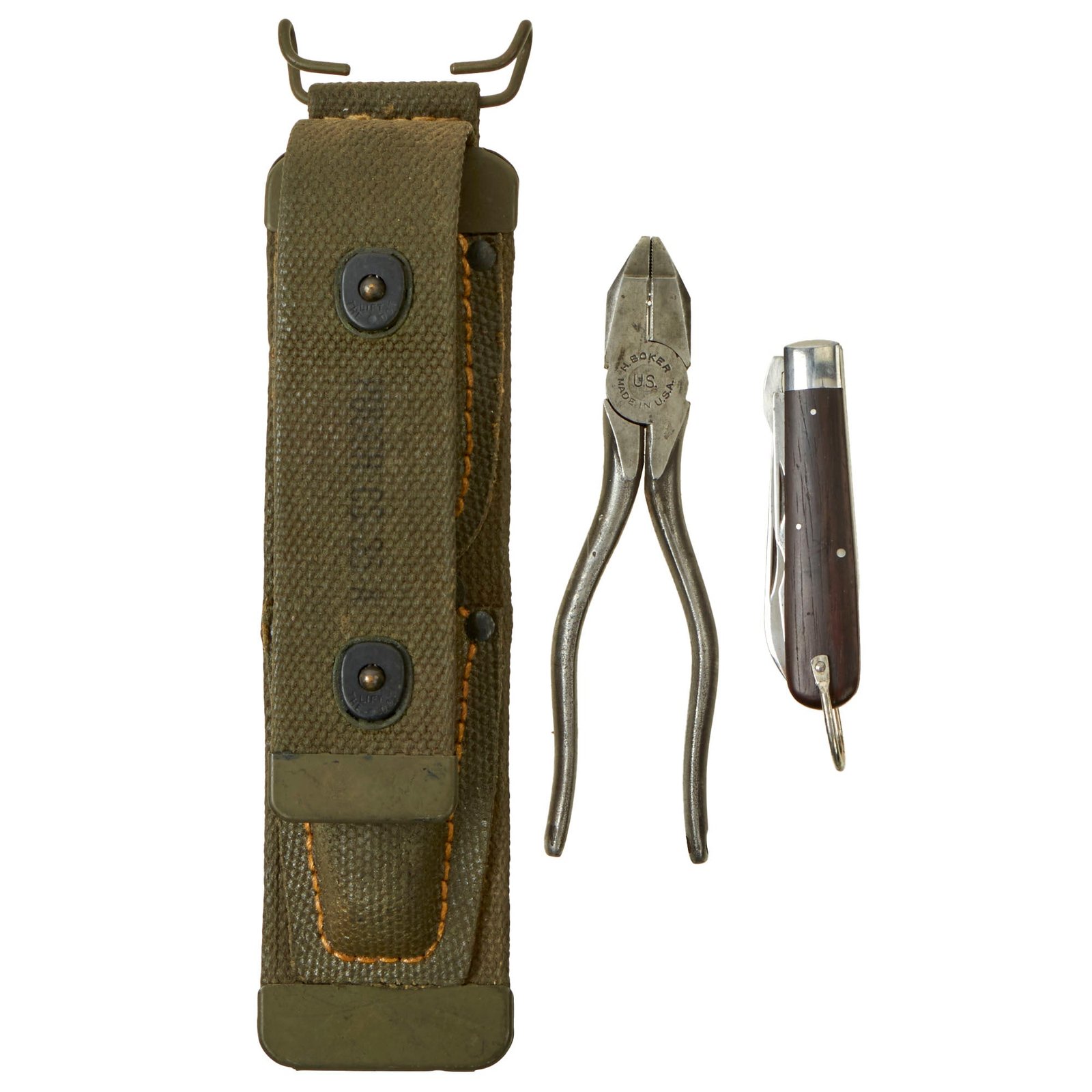 Buy Original U.S. WWII US Army Signal Corps Lineman’s Tool Set With CS-34 Treated Canvas Pouch, TL-29 Case Pocket Knife and Pliers | Original Firearms Antique For Sale