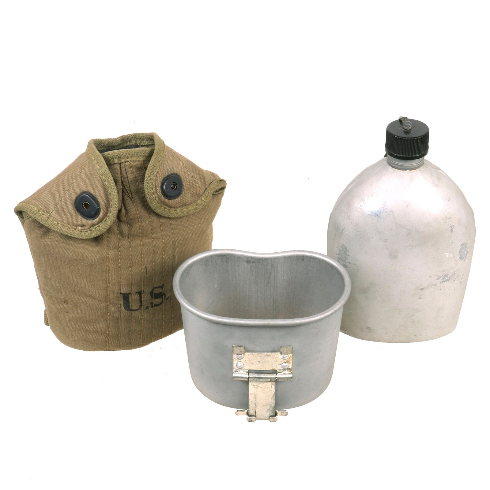 Buy Original U.S. WWII Cavalry / Airborne Paratrooper M1941 Mounted Canteen Cover Dated 1942 With Canteen & Cup Set | Original Firearms Antique For Sale