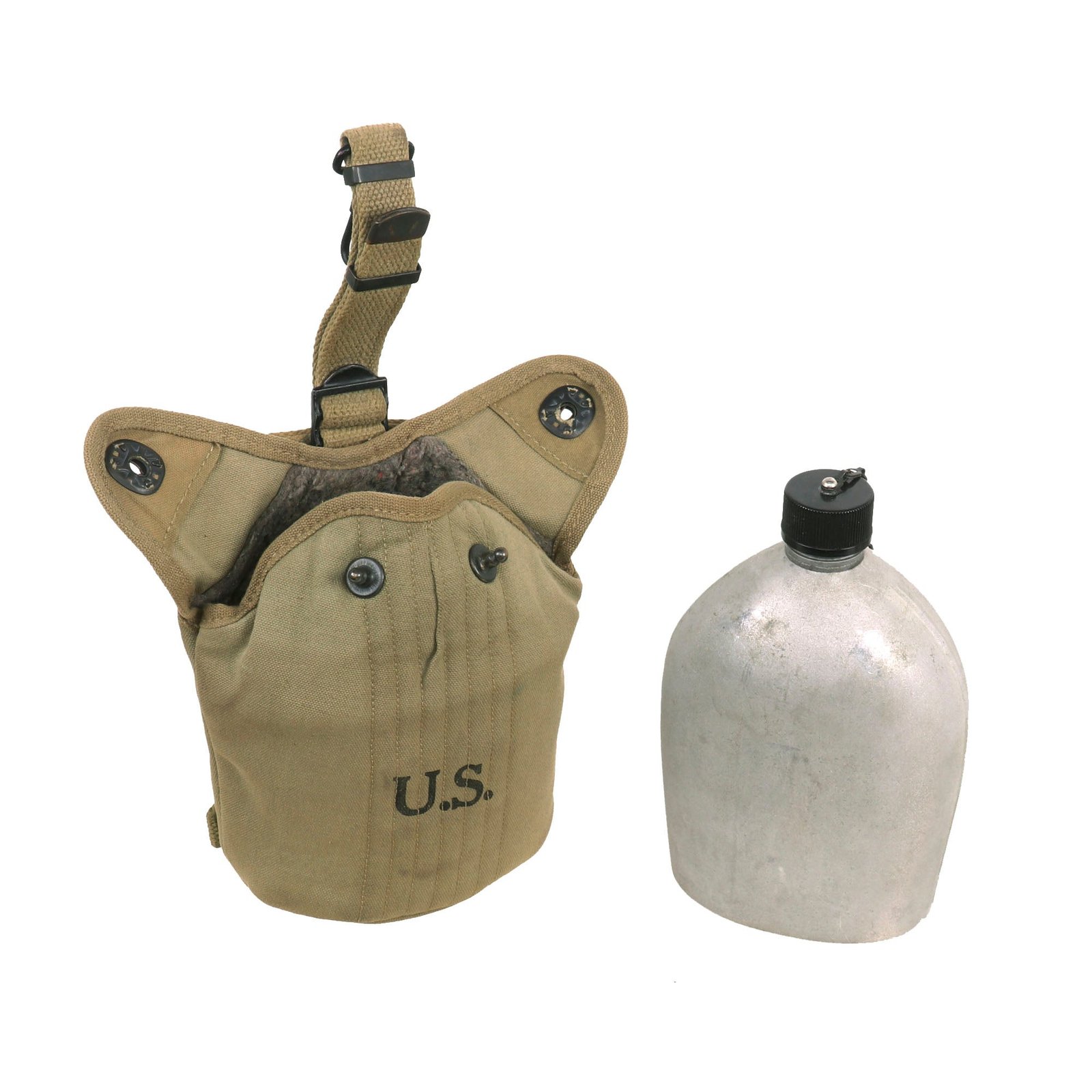 Buy Original U.S. WWII Cavalry / Airborne Paratrooper M1941 Mounted Canteen Cover Dated 1942 With Canteen & Cup Set | Original Firearms Antique For Sale