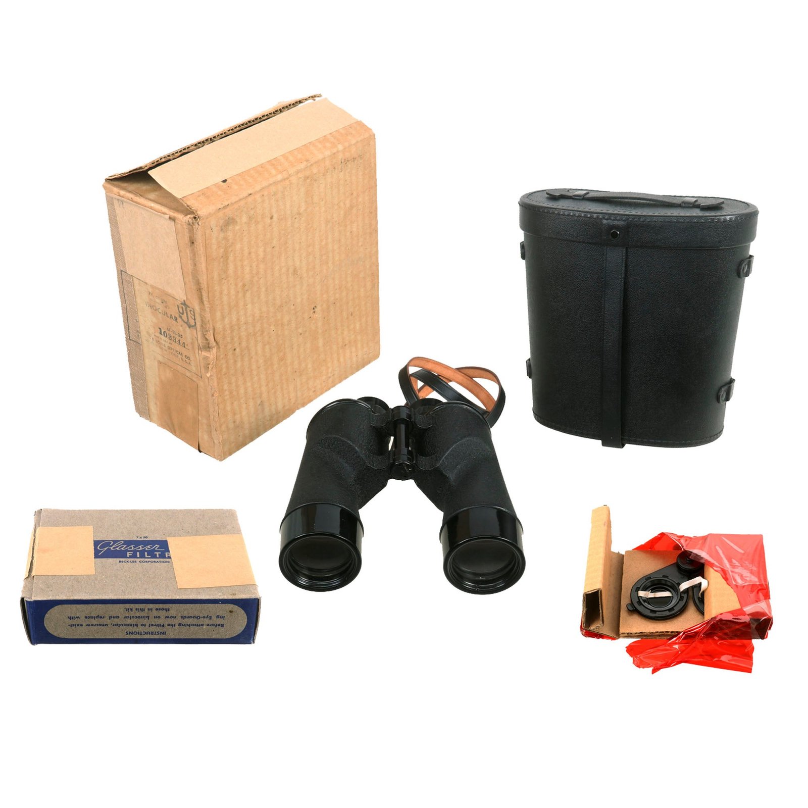 Buy Original U.S. WWII 7x50 New Old Stock Unissued M7 Binoculars with Case in Original Box by Bausch & Lomb and Spare Fitler in Box - Dated 1941 | Original Firearms Antique For Sale