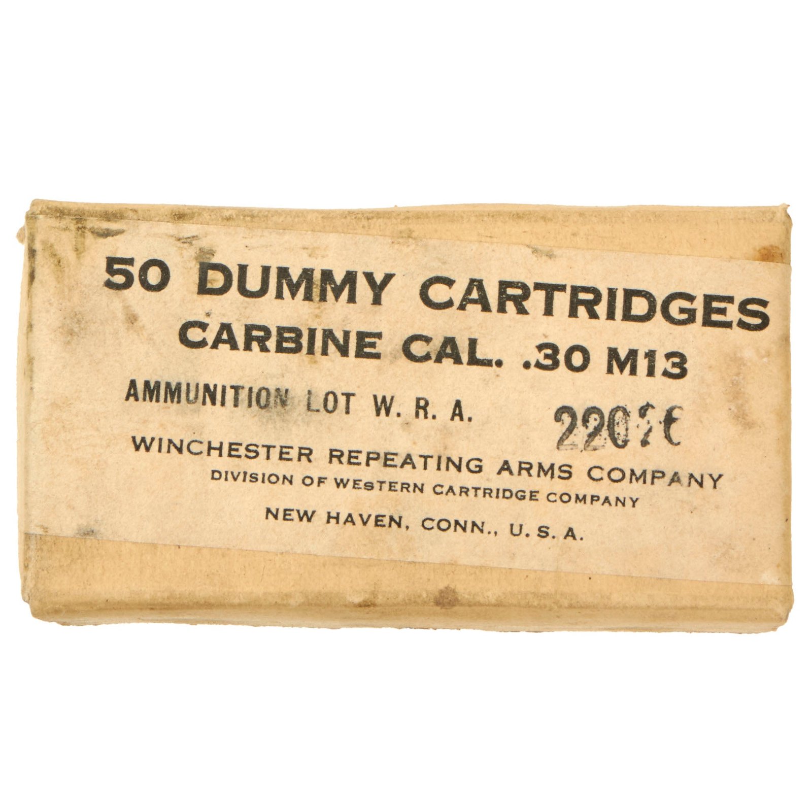 Buy Original U.S. WWII Box of Carbine Dummy Cal. .30 M1 Carbine Ammunition by Winchester - Dated 1942 | Original Firearms Antique For Sale
