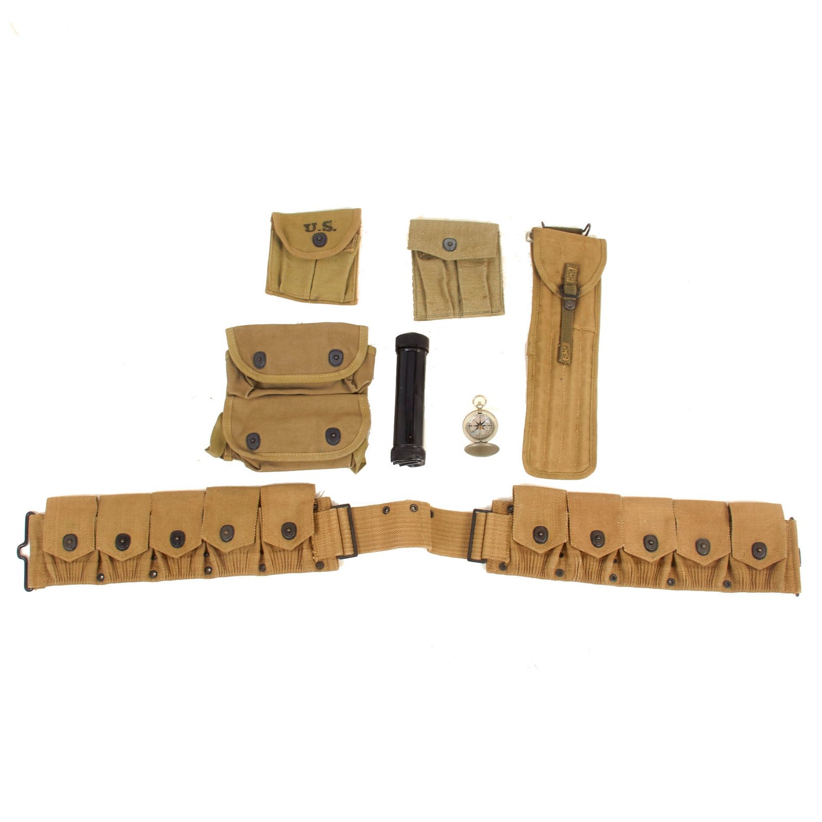 Buy Original U.S. WWI & WWII Unissued G.I. Field Gear Lot Featuring USN Fulton Flashlight & Cleaning Rod Set - 7 Items | Original Firearms Antique For Sale