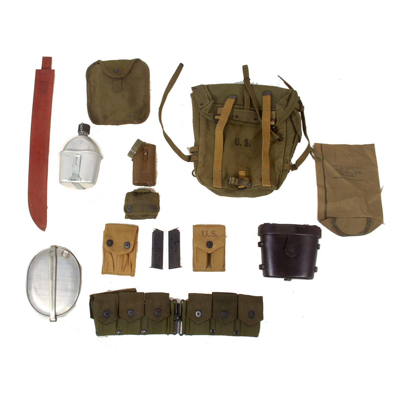 Buy Original U.S. WWII & Korean War Era G.I. Field Gear Lot Featuring M1923 USMC Cartridge Belt & M1911 Pouches with Magazines - 12 Items | Original Firearms Antique For Sale