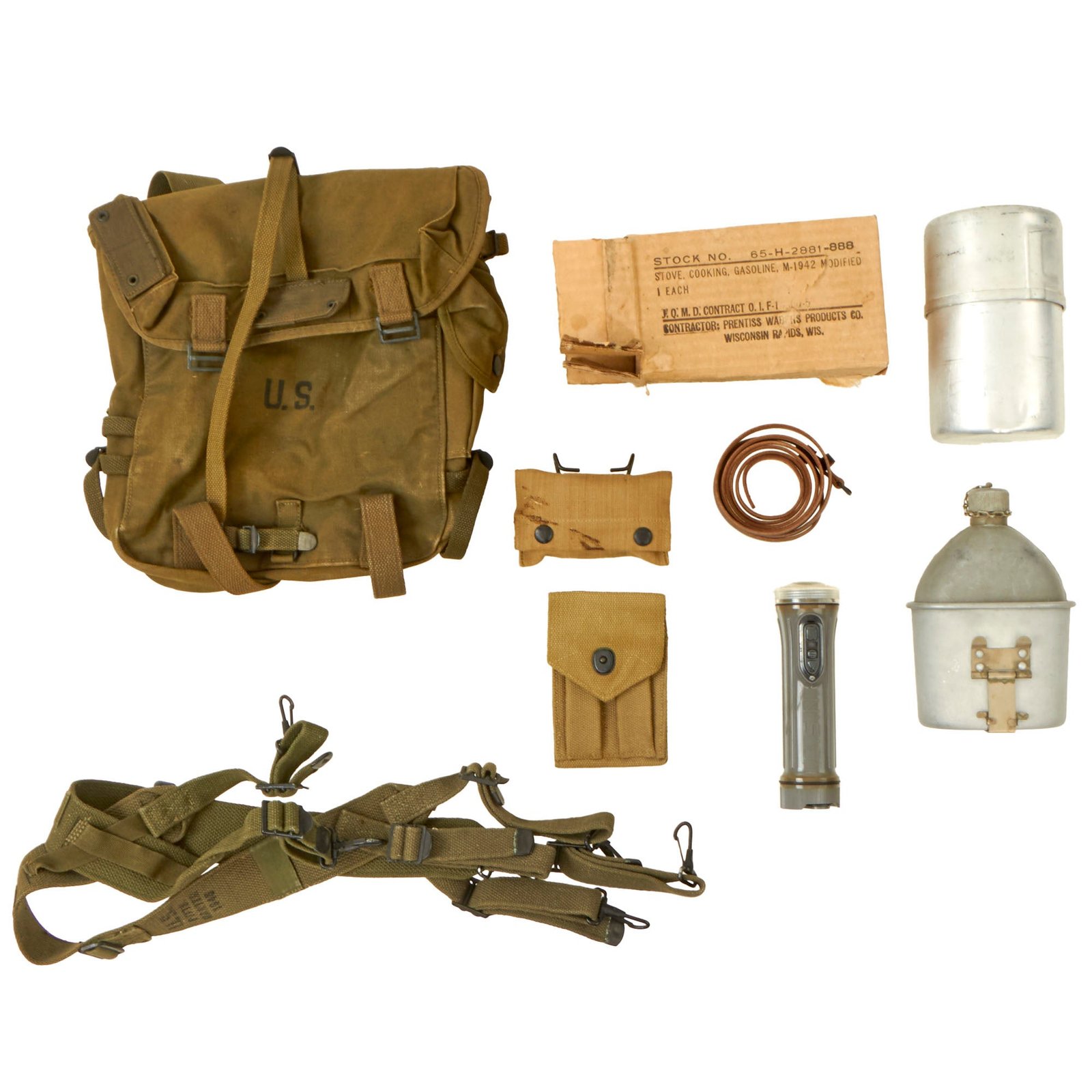 Buy Original U.S. WWII & Korean War Era G.I. Field Gear Lot Featuring Machete, Cartridge Belts, and First Aid Pouches with Carlisle Bandages - 9 Items | Original Firearms Antique For Sale