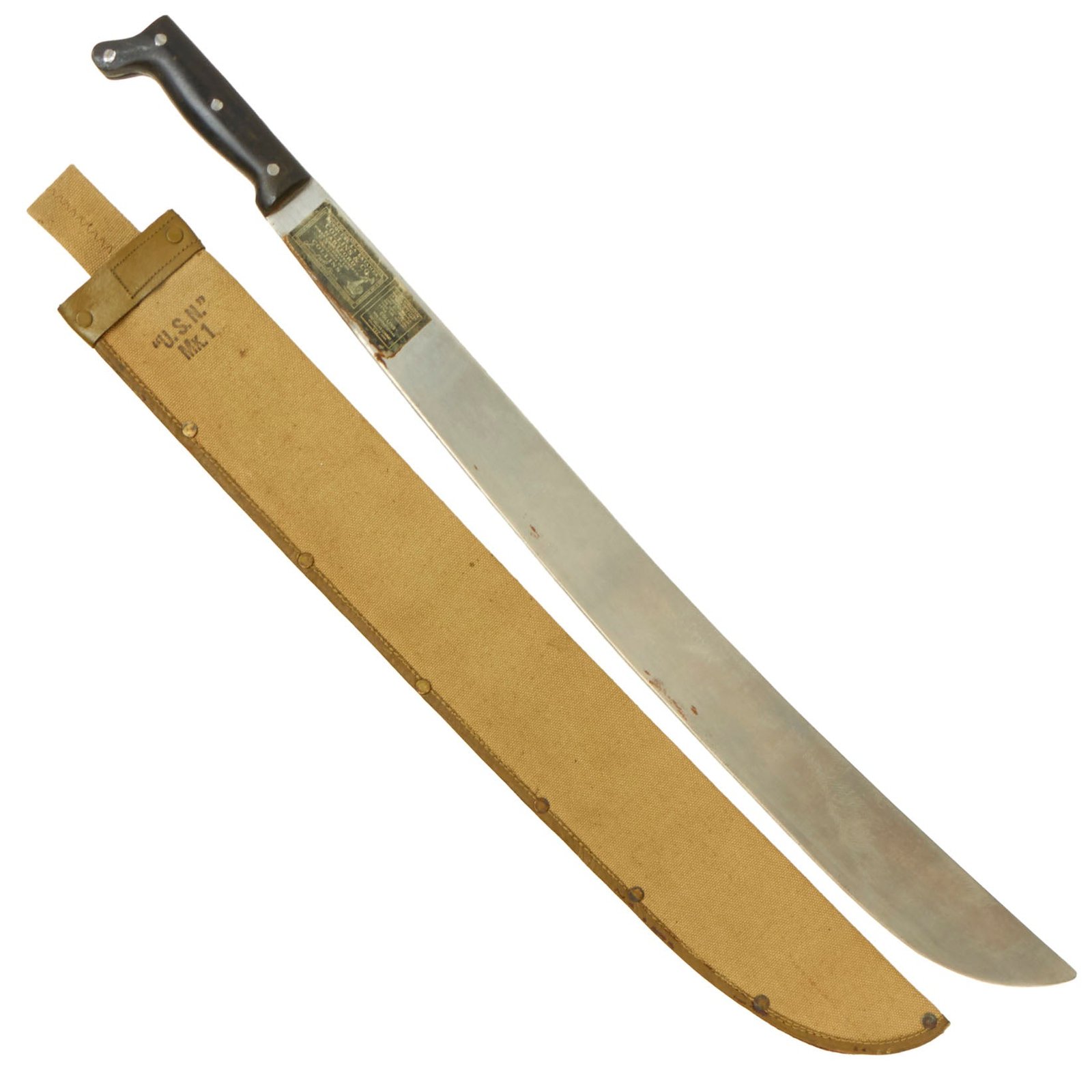 Buy Original U.S. WWII US Navy Mk I Legitimus Collins & Co Machete Dated 1944 With Correct USN Marked Scabbard | Original Firearms Antique For Sale