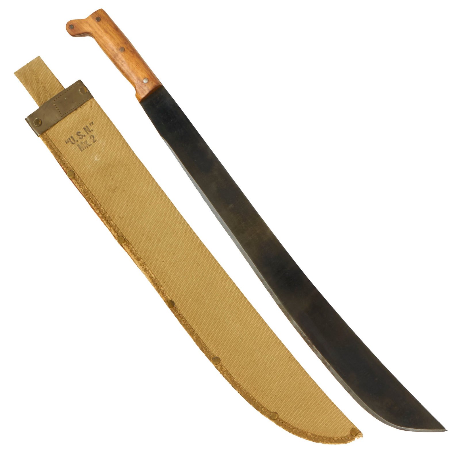 Buy Original WWII U.S. Navy MK-2 Robeson-Shuredge Long Jungle Machete with Canvas Scabbard | Original Firearms Antique For Sale