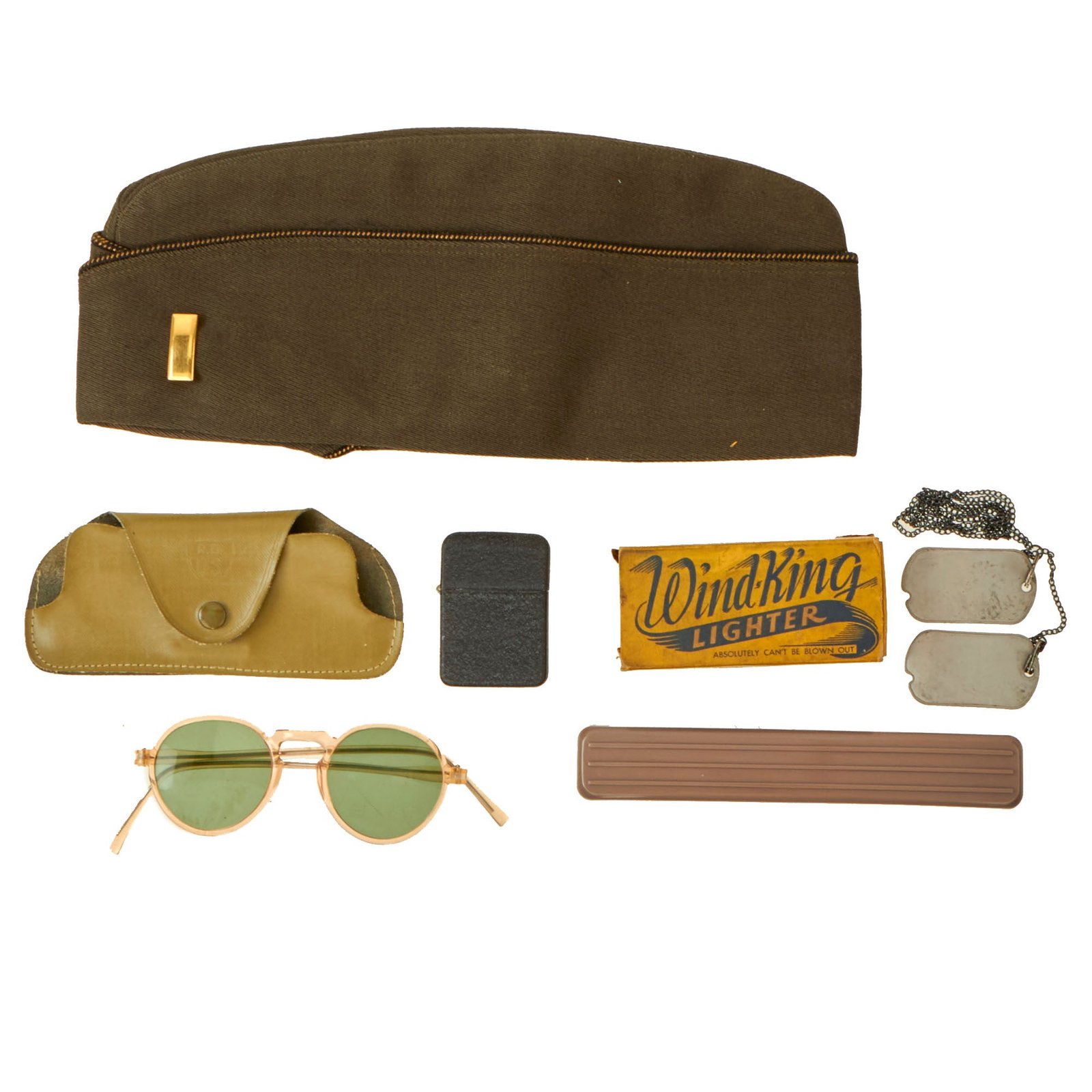 Buy Original U.S. WWII Personal Effect Items Lot Including Waterproof Jungle Bag & Lighter | Original Firearms Antique For Sale