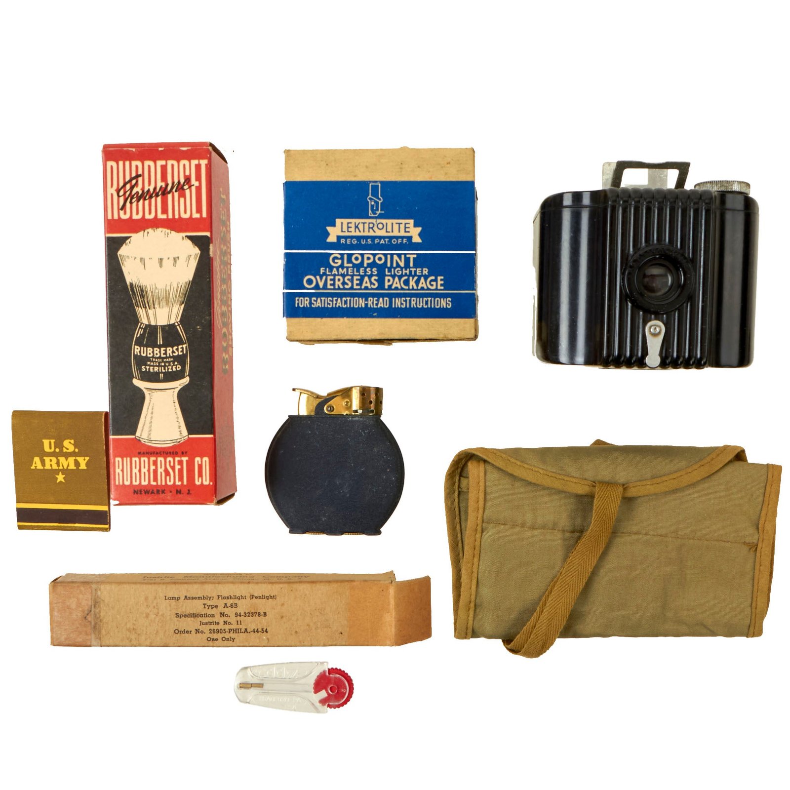 Buy Original U.S. WWII Personal Effects Lot - Kodak Babt Brownie Camera & Lektrolite Flameless Lighter | Original Firearms Antique For Sale