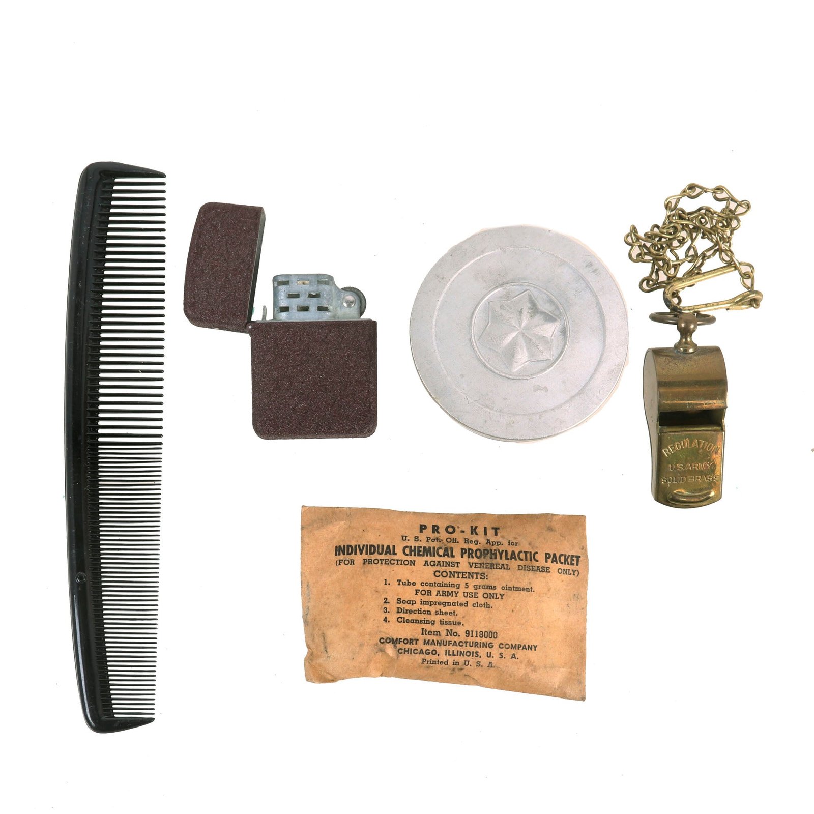 Buy Original U.S. WWII Personal Effect Items Lot Including Collapsible Cup & Trench Whistle | Original Firearms Antique For Sale