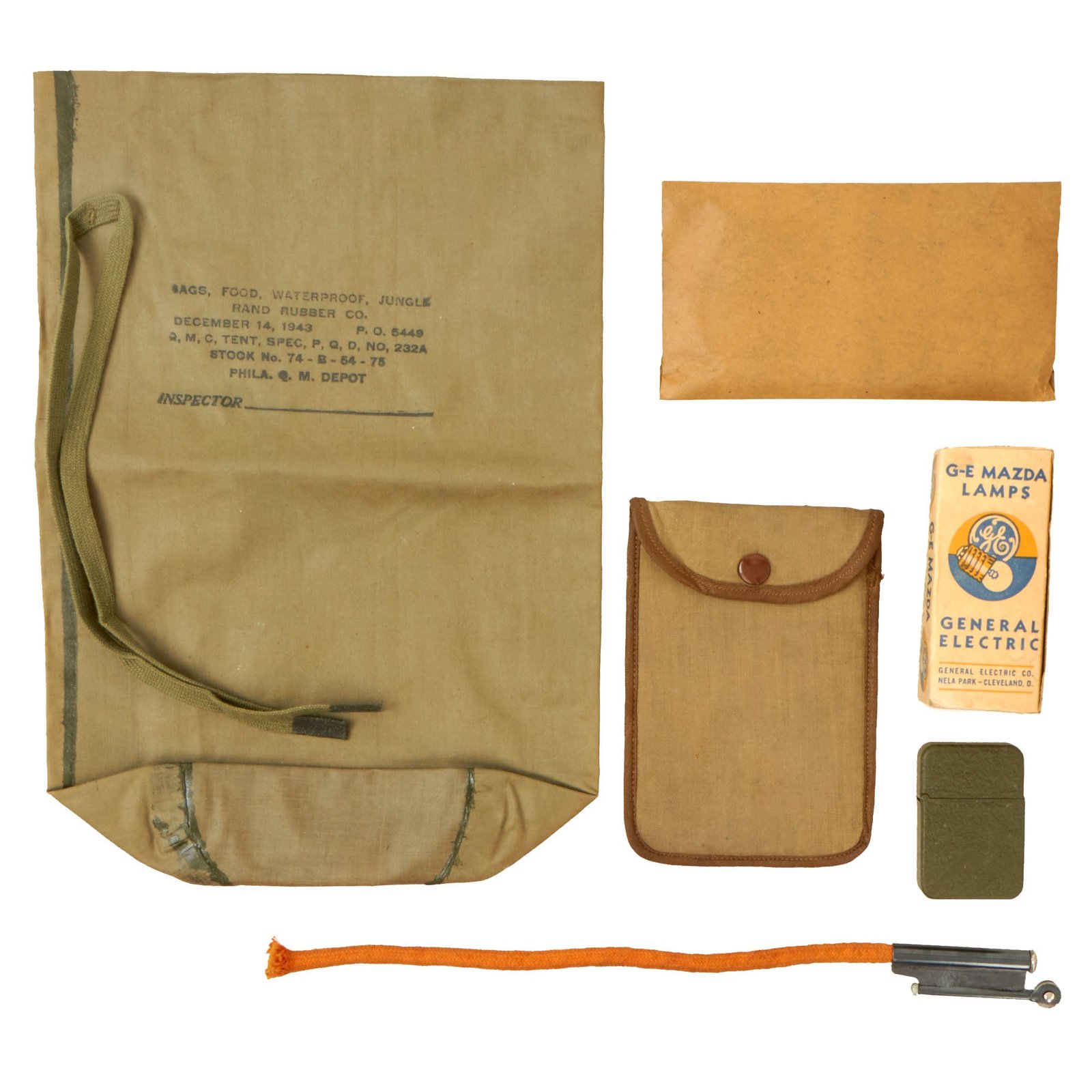 Buy Original U.S. WWII Personal Effect Items Lot Including Waterproof Jungle Bag & Lighter | Original Firearms Antique For Sale