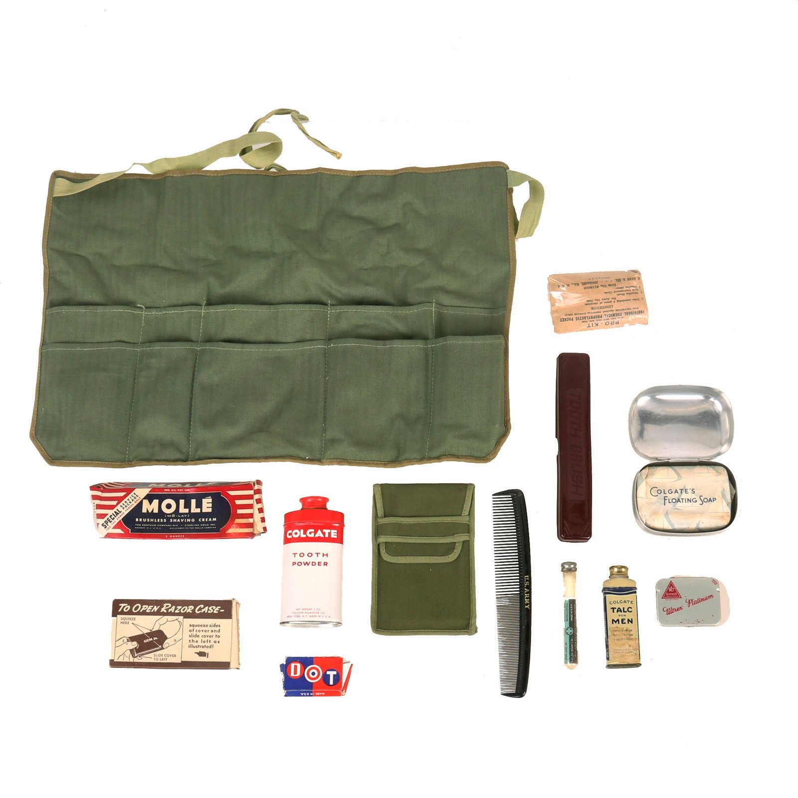 Buy Original U.S. WWII Personal Effect Items Lot in Carrying Case - Tooth Powder & Hygiene Supplies | Original Firearms Antique For Sale