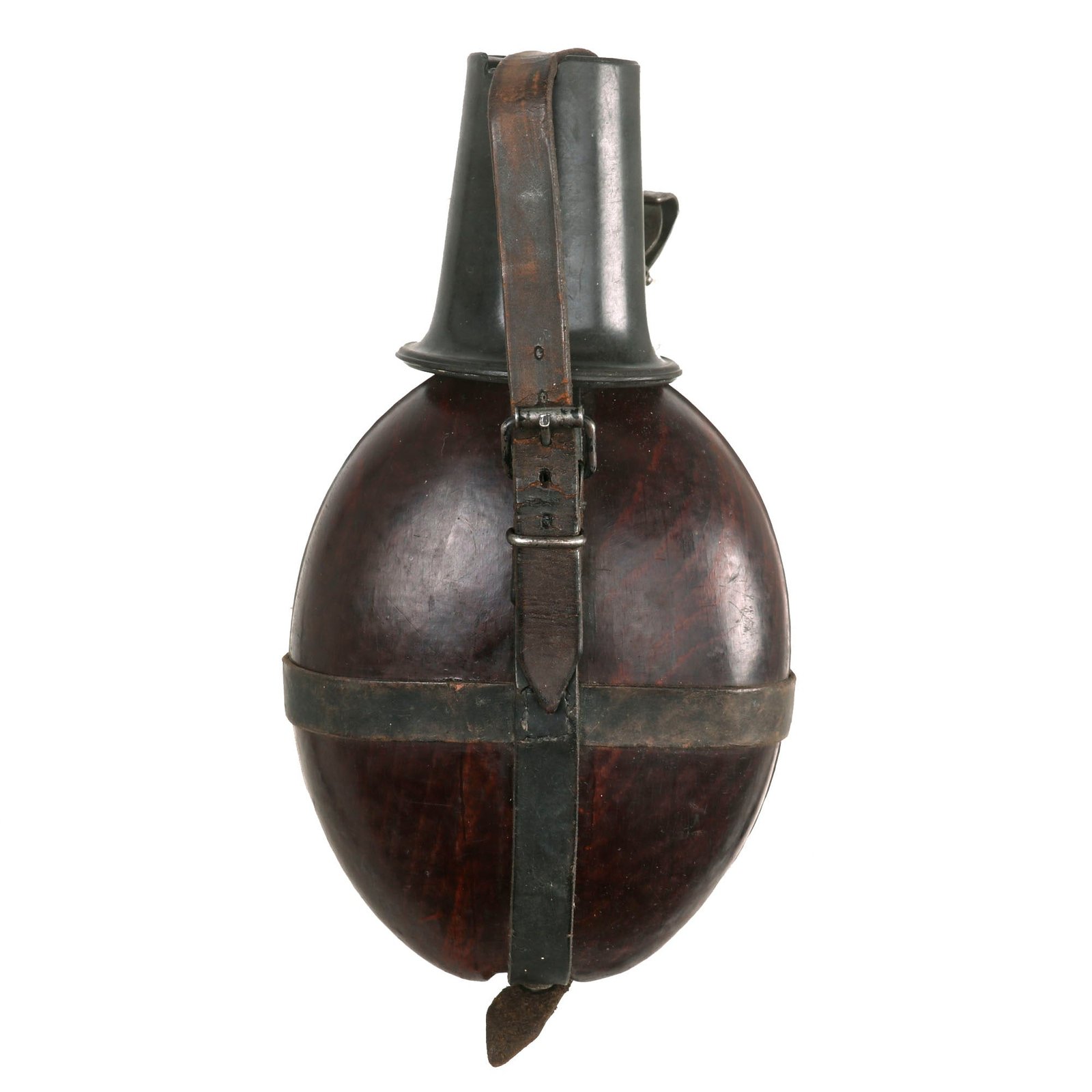 Buy Original German WWII Afrikakorps Coconut Canteen by Ritter with Bakelite Cup and Leather Harness - dated 1940 | Original Firearms Antique For Sale