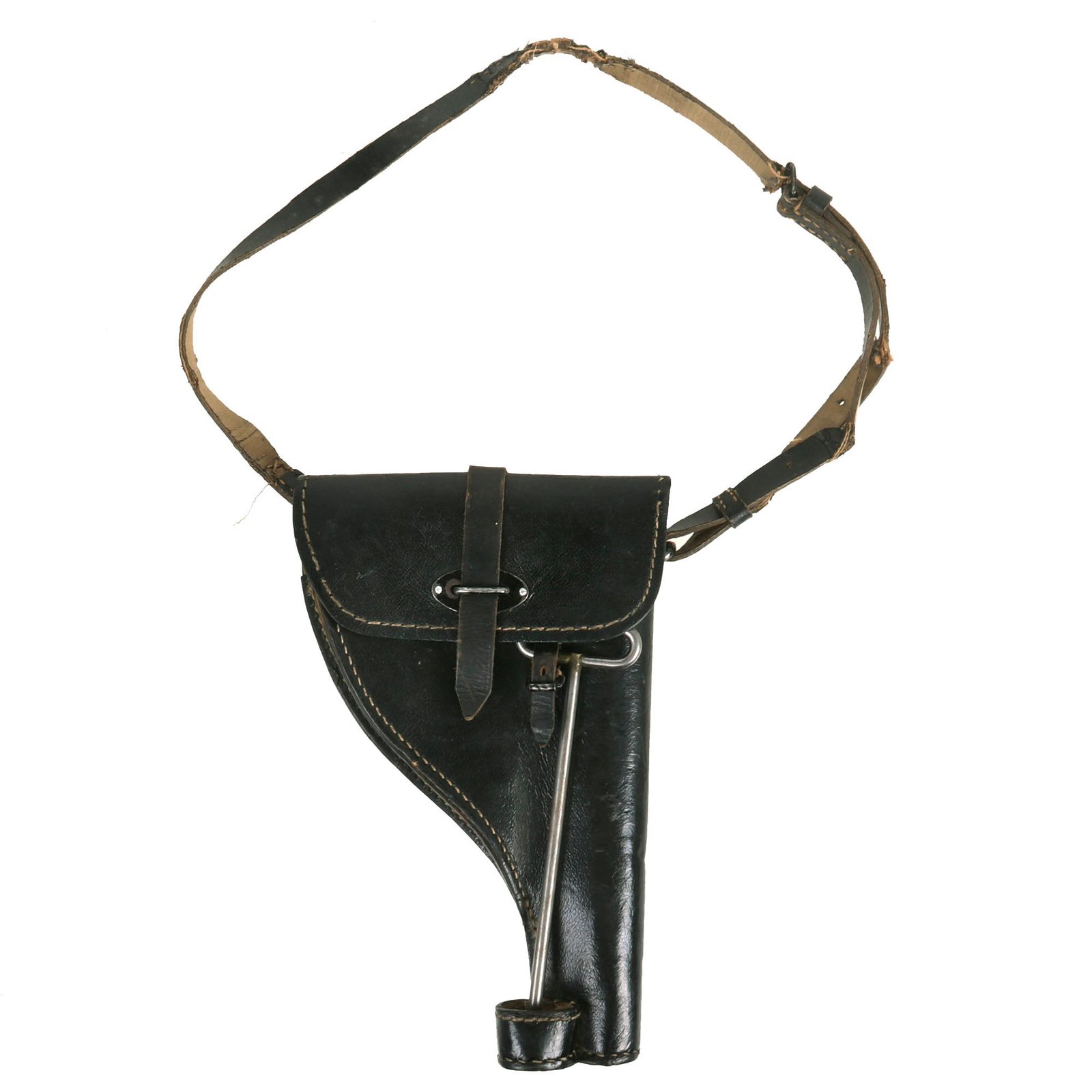 Buy Original German WWII 1941 Dated Black Preßstoff & Leather Flare Signal Pistol Holster by Curt Vogel K.G. with Cleaning Rod and Shoulder Strap | Original Firearms Antique For Sale
