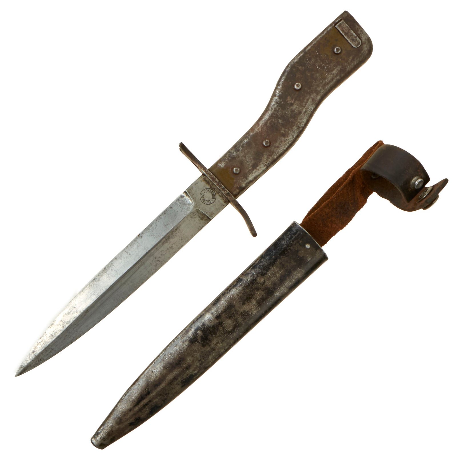 Buy Original Imperial German WWI DEMAG Crank Handle Ersatz Trench Knife Bayonet with Scabbard | Original Firearms Antique For Sale