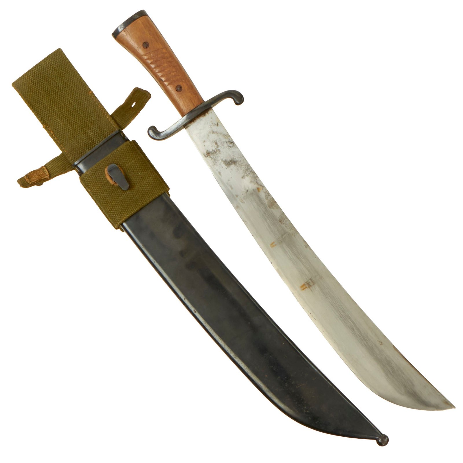 Buy Original Rare German WWII Luftwaffe Survival Machete by ALCOSO with Scabbard & Custom Afrika Korps DAK Canvas Web Frog | Original Firearms Antique For Sale