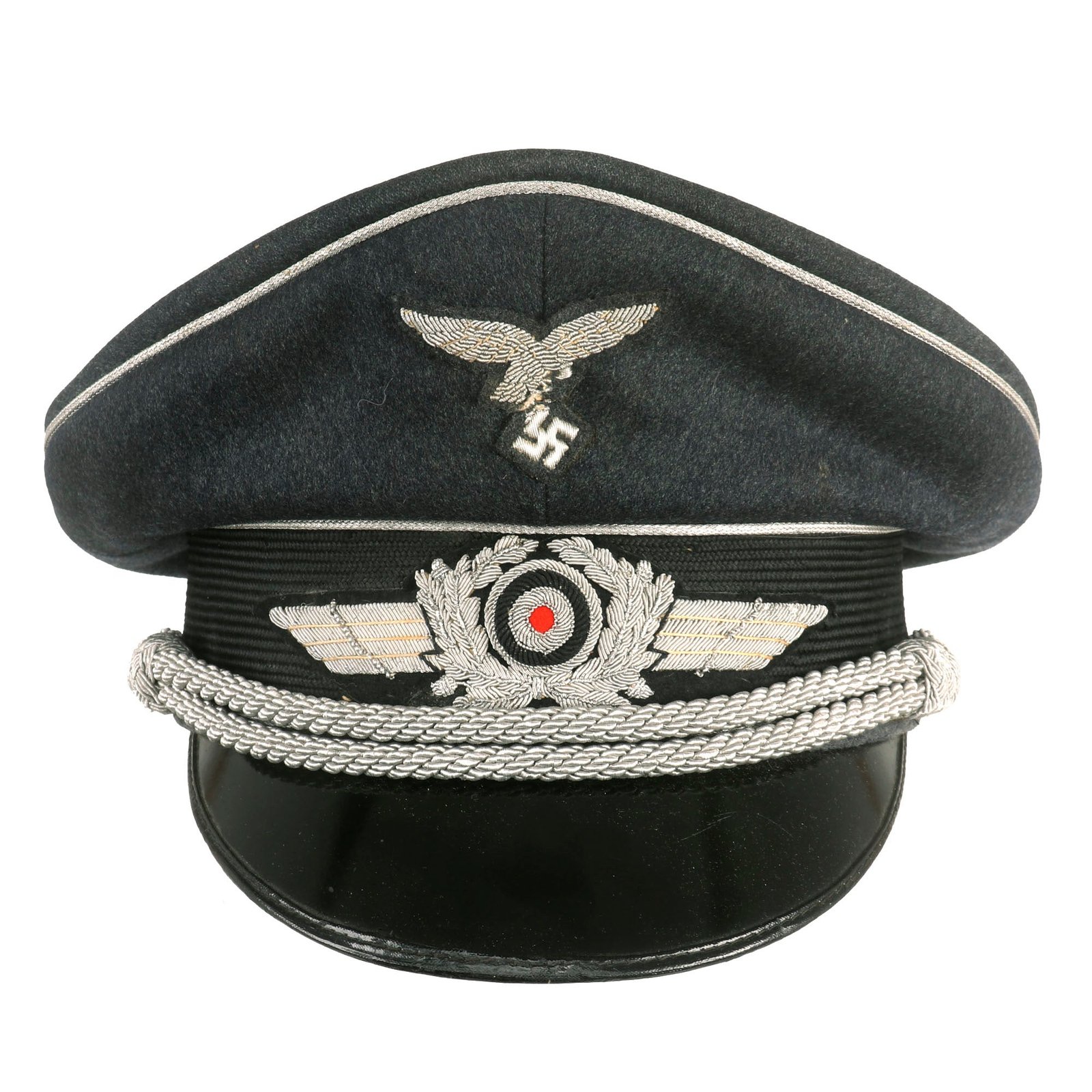 Buy Original German WWII Luftwaffe Officer Schirmmütze Visor Crush Cap by C. Louis Weber with Bullion Insignia | Original Firearms Antique For Sale