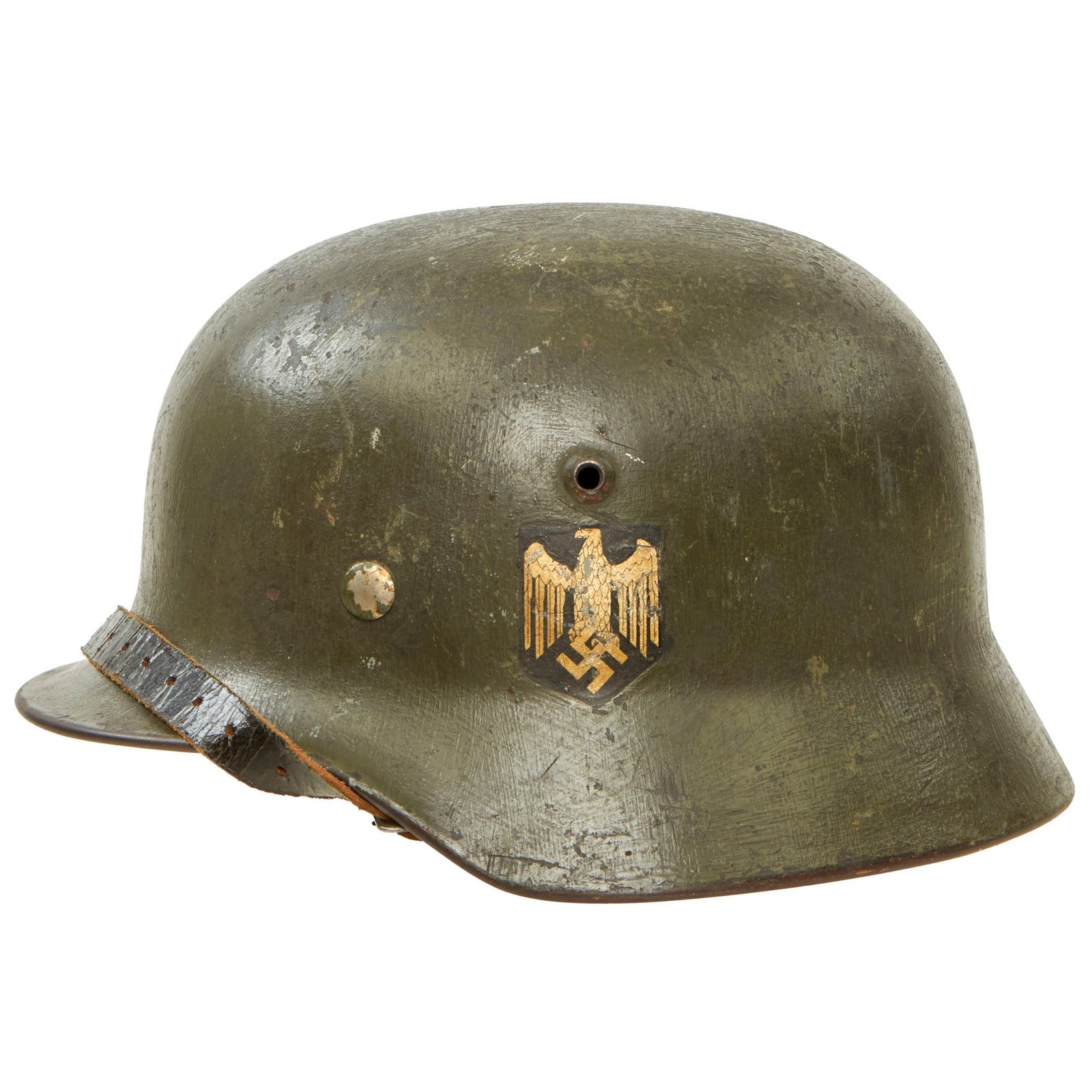 Buy Original German WWII Army Heer M35 Double Decal Helmet with 1939 Dated 57cm Liner & Chinstrap - Stamped Q64 | Original Firearms Antique For Sale