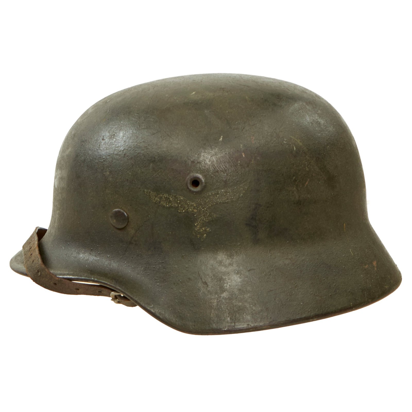 Buy Original German WWII Luftwaffe M40 Single Decal Green Textured Camouflage Overpaint Steel Helmet with 58cm Liner and Chinstrap - EF66 | Original Firearms Antique For Sale