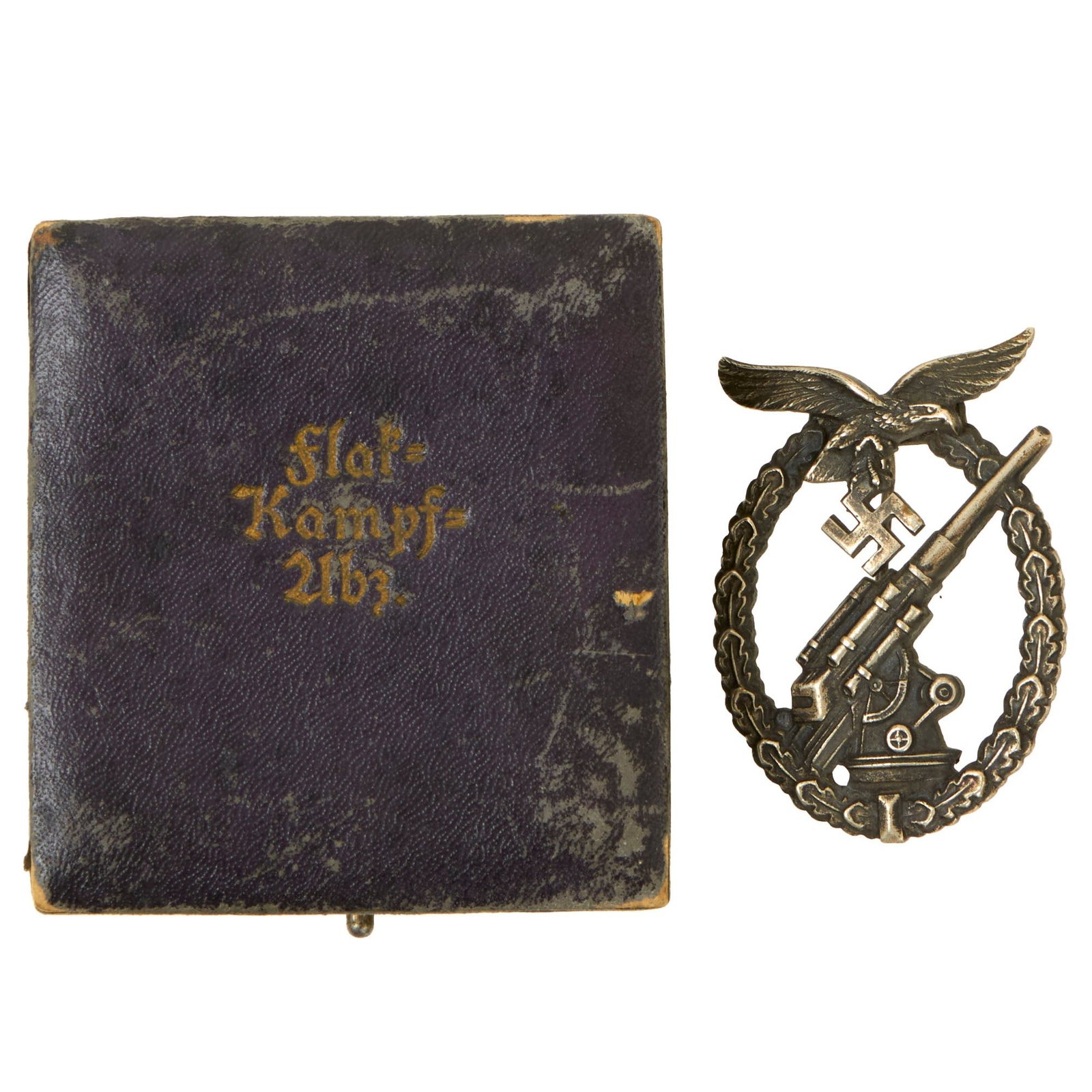 Buy Original Rare German WWII Cased Luftwaffe Flak Anti-Aircraft Artillery Badge by C.E. Juncker of Berlin | Original Firearms Antique For Sale