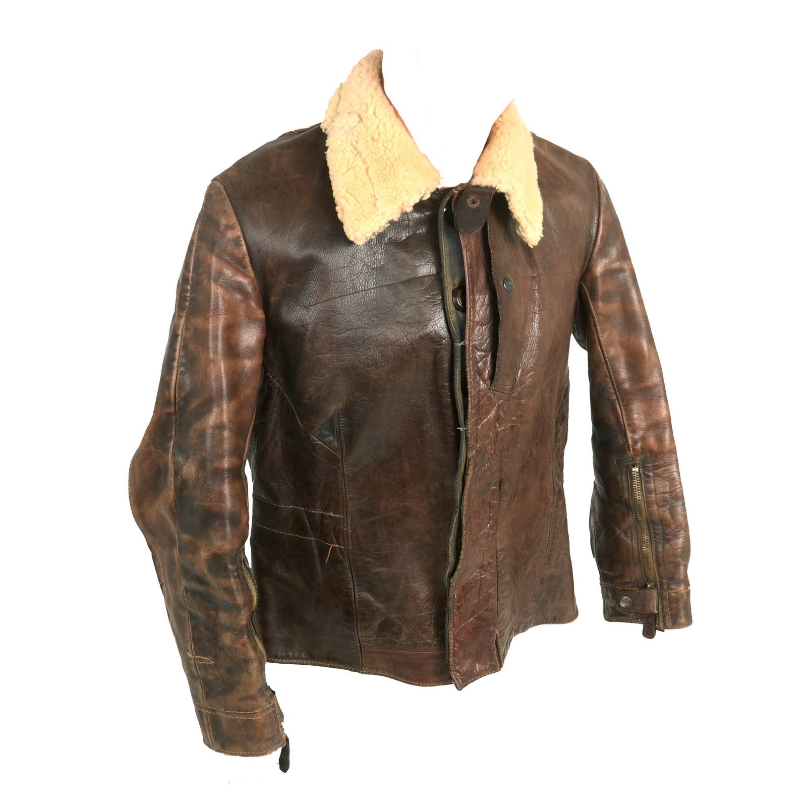 Buy Original German WWII Luftwaffe Pilot's Brown Leather Flight Jacket with Shearling Collar | Original Firearms Antique For Sale