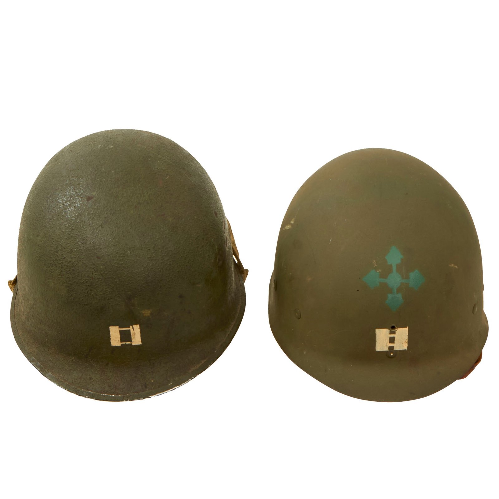 Buy Original U.S. WWII Officer’s M1 Schlueter Front Seam Helmet with 4th Infantry Division Marked CAPAC Liner & Captain’s Bars | Original Firearms Antique For Sale